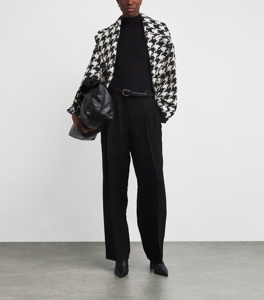 Wool Houndstooth Short Coat BLACK/IVORY Image 2