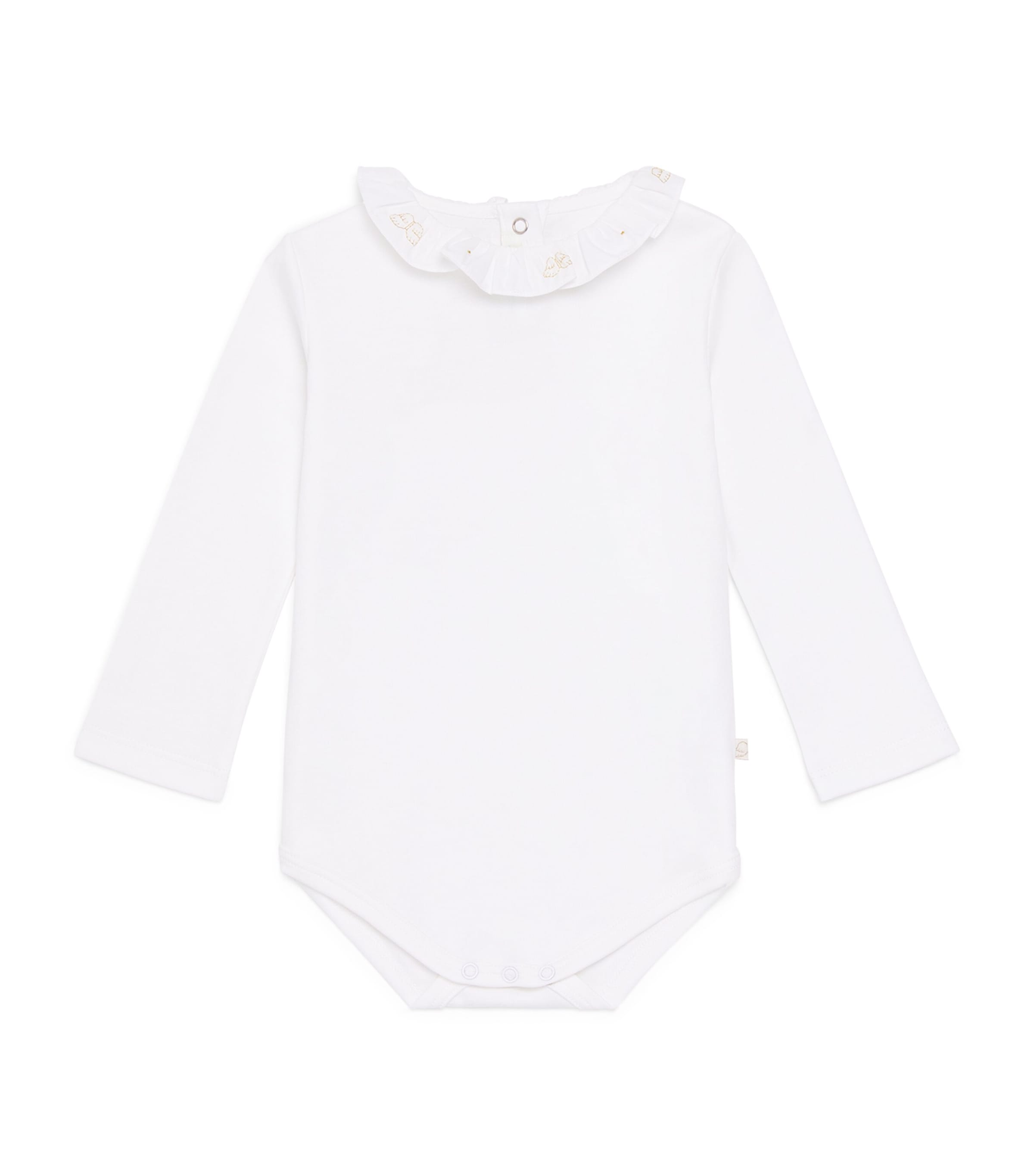 Marie-chantal Pima Cotton Angel Wing Ruffle Collar Bodysuit In White