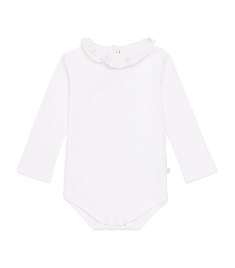 Marie-Chantal Pima Cotton Angel Wing Ruffle Collar Bodysuit (0-18 Months) White Image 1