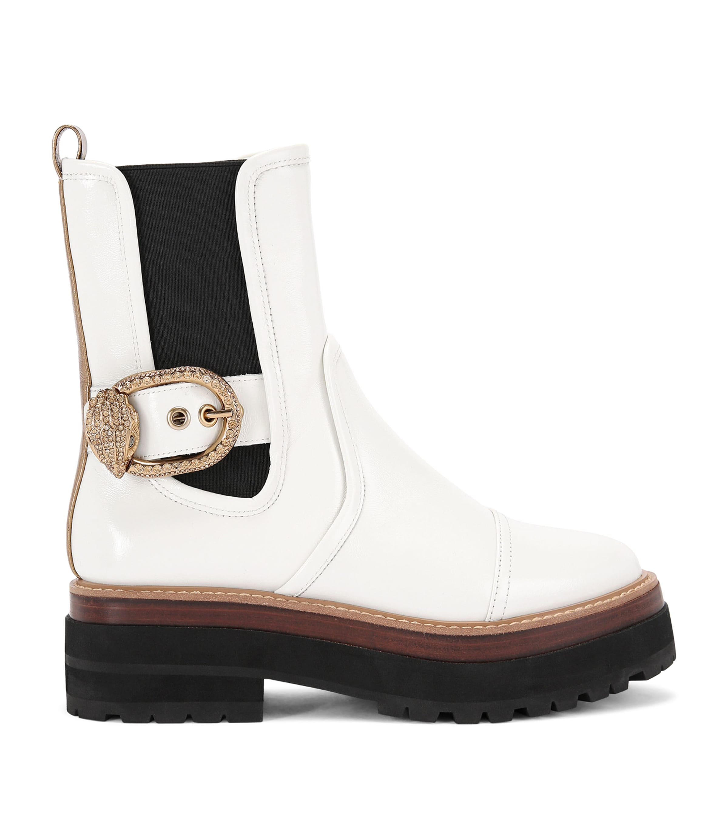 Kurt Geiger Womens London Mayfair Buckle-embellished Leather Chelsea Ankle Boots In Beige