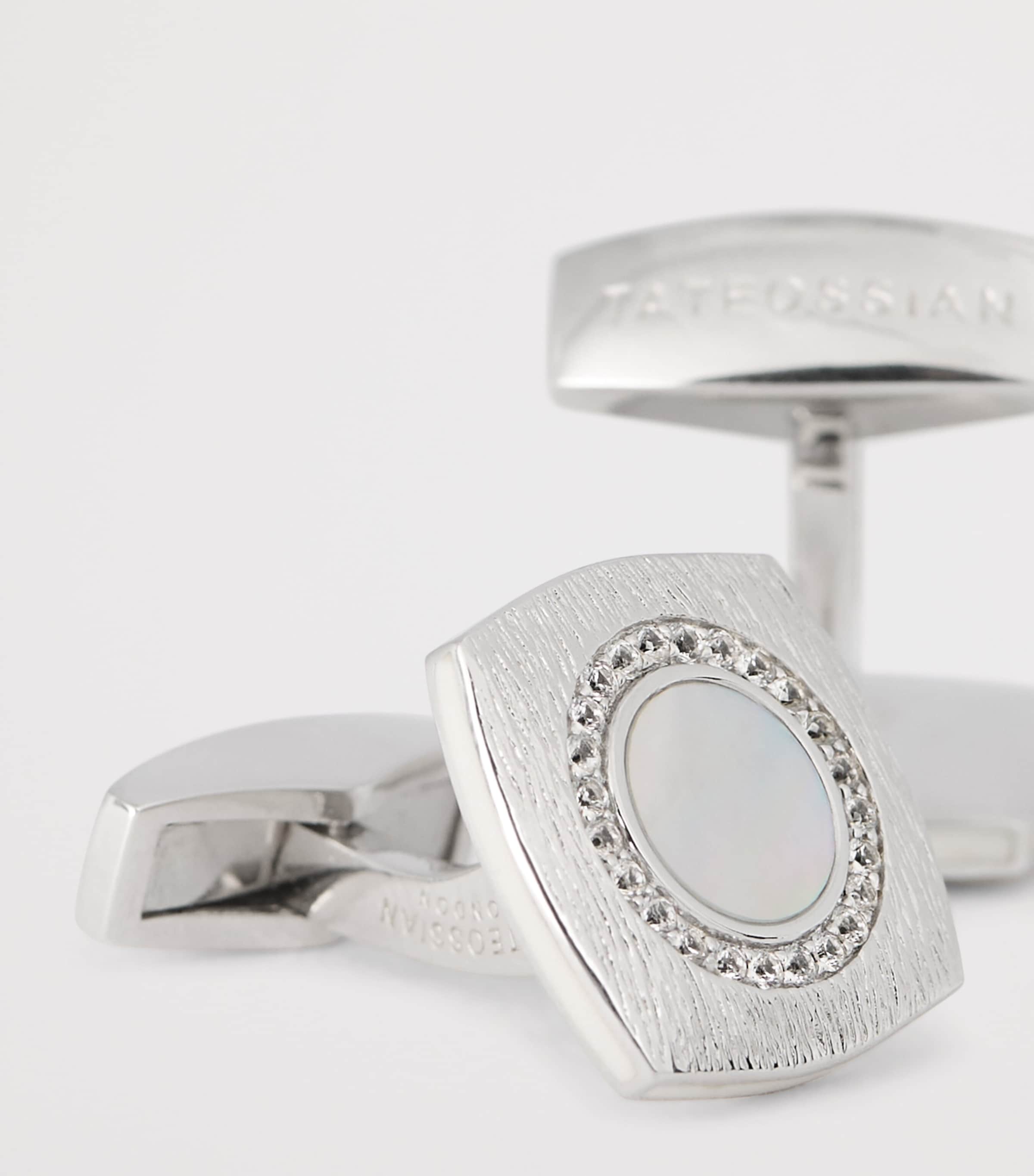 Sterling Silver and Sapphire Graffiato Cufflinks WHITE Image 6