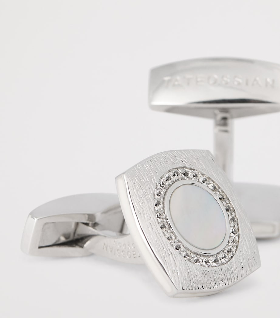 Sterling Silver and Sapphire Graffiato Cufflinks WHITE Image 6