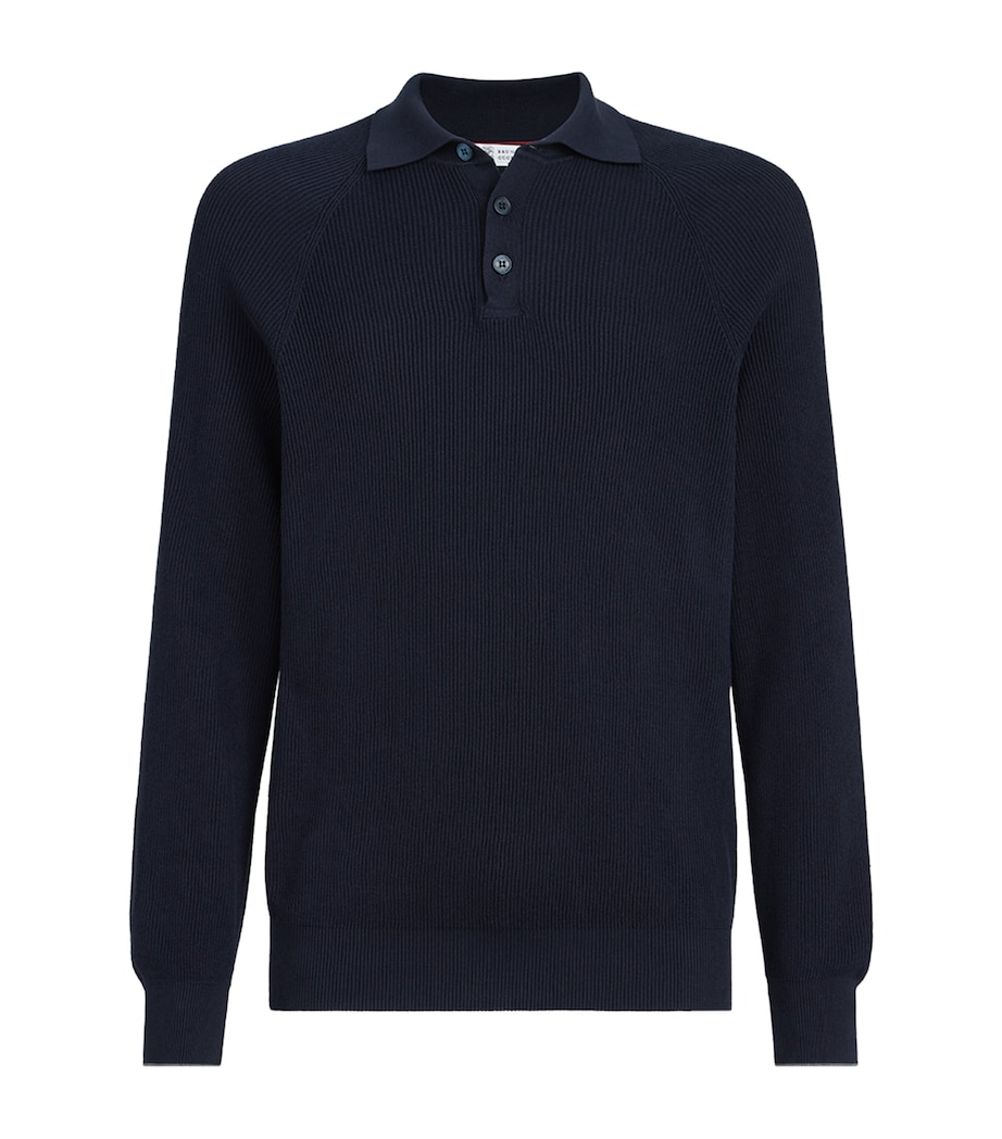 Brunello Cucinelli Mens Cotton Rib-Knit Polo Sweater Image 1