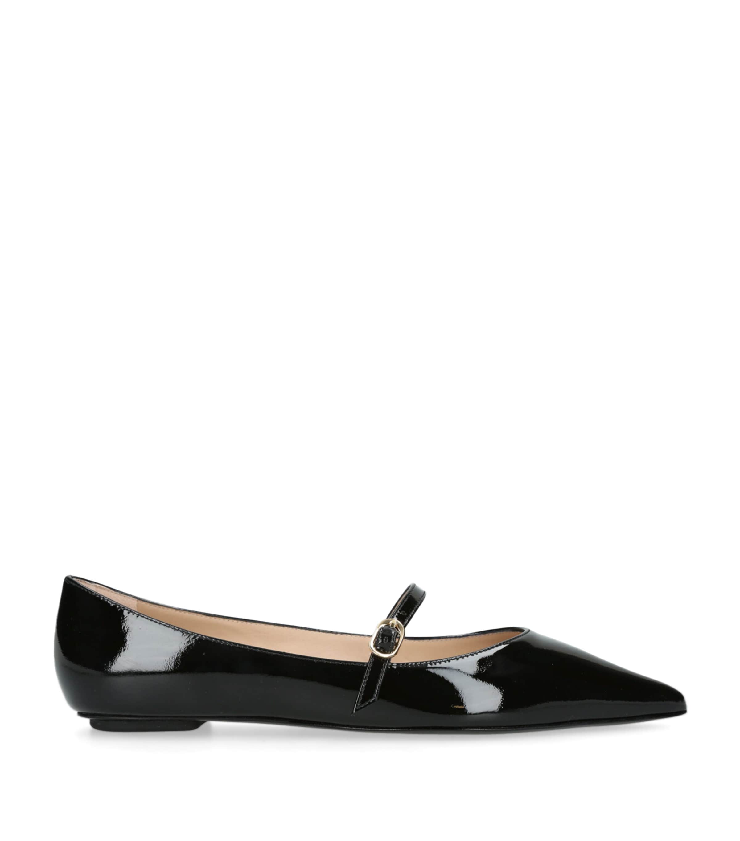 Stuart Weitzman Emilia Leather Mary Jane Point-toe Flats In Black