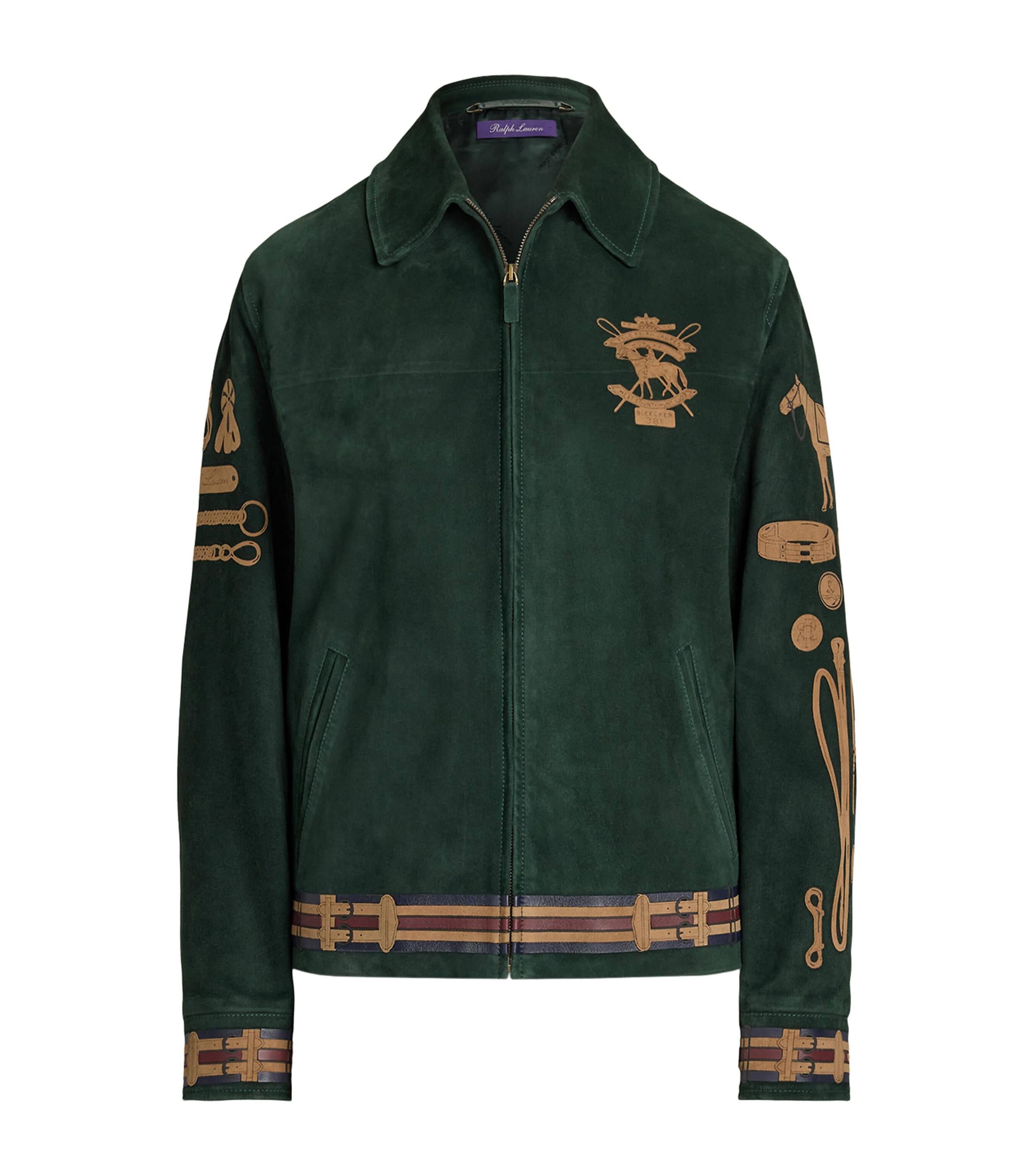Ralph Lauren Jessa Equestrian-motif Suede Jacket In Green