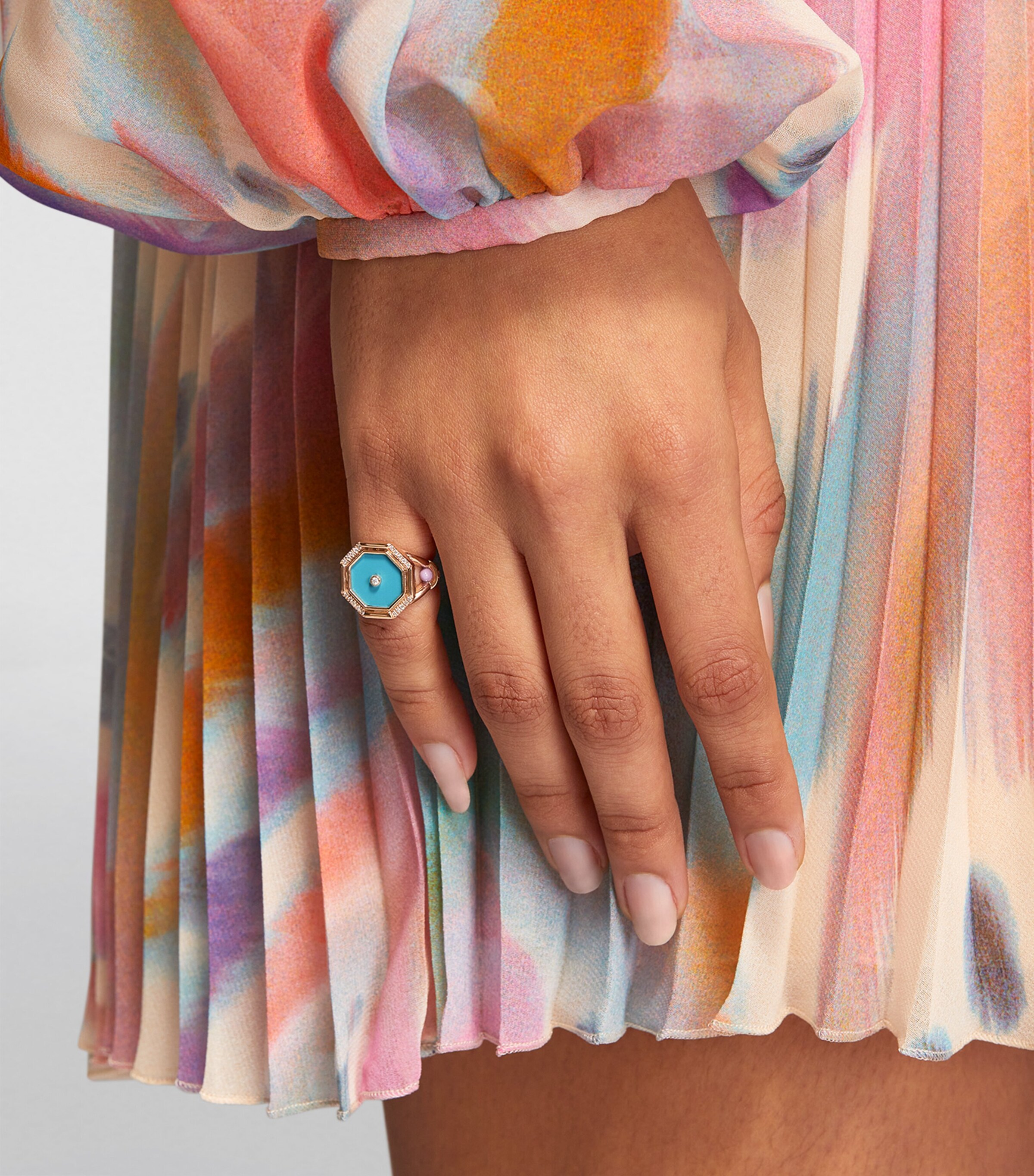 L'ATELIER NAWBAR Rose Gold, Diamond and Turquoise Amulets of Light Ring Baby Blue Lilac Image 5