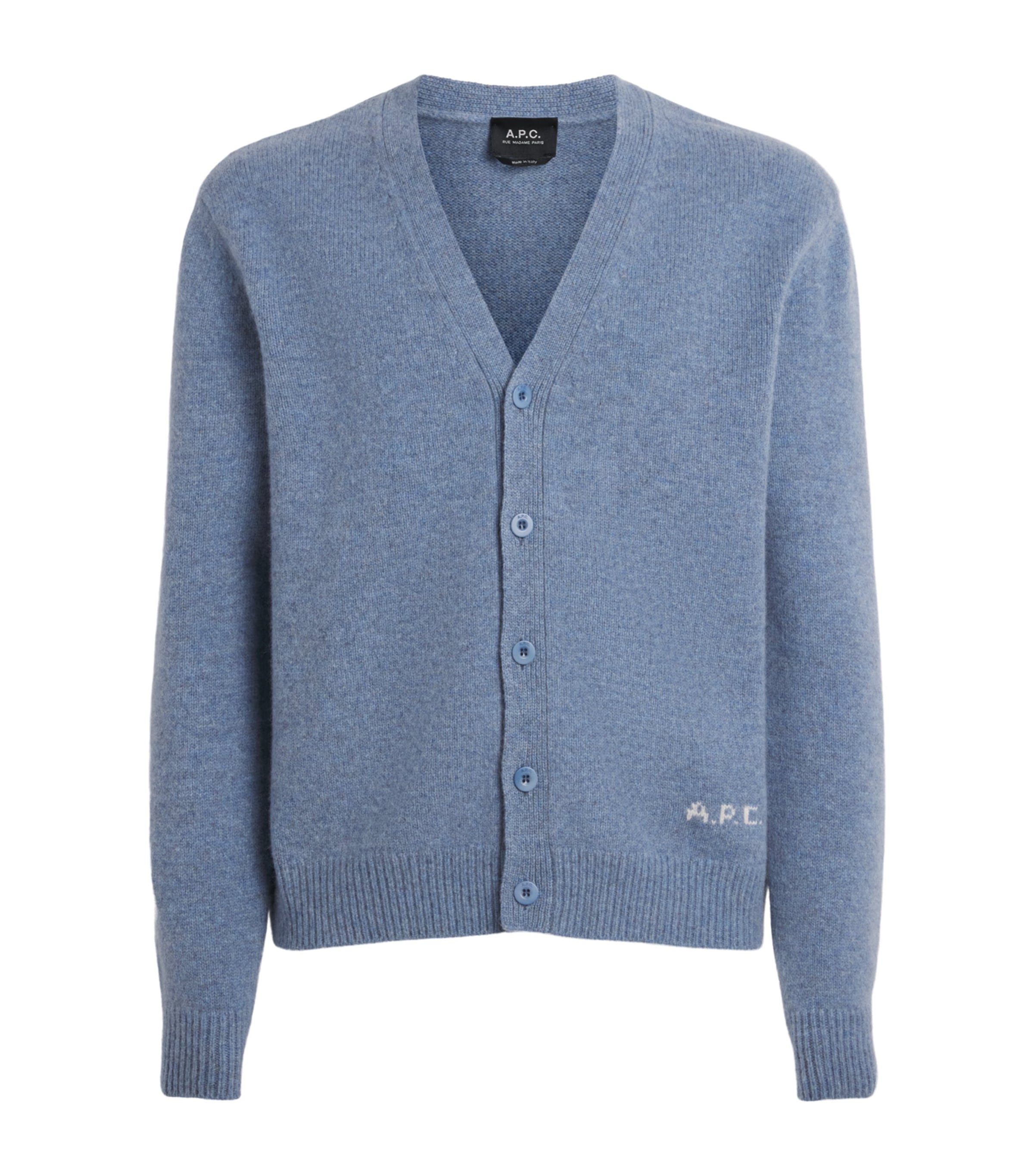 A.P.C. Mens Wool Kevin Cardigan Pie Bleu Gris Chine Image 1
