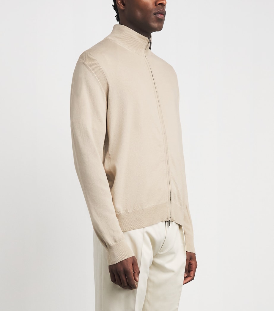 Eton Mens Cotton Zip Cardigan Beige Cott Image 4