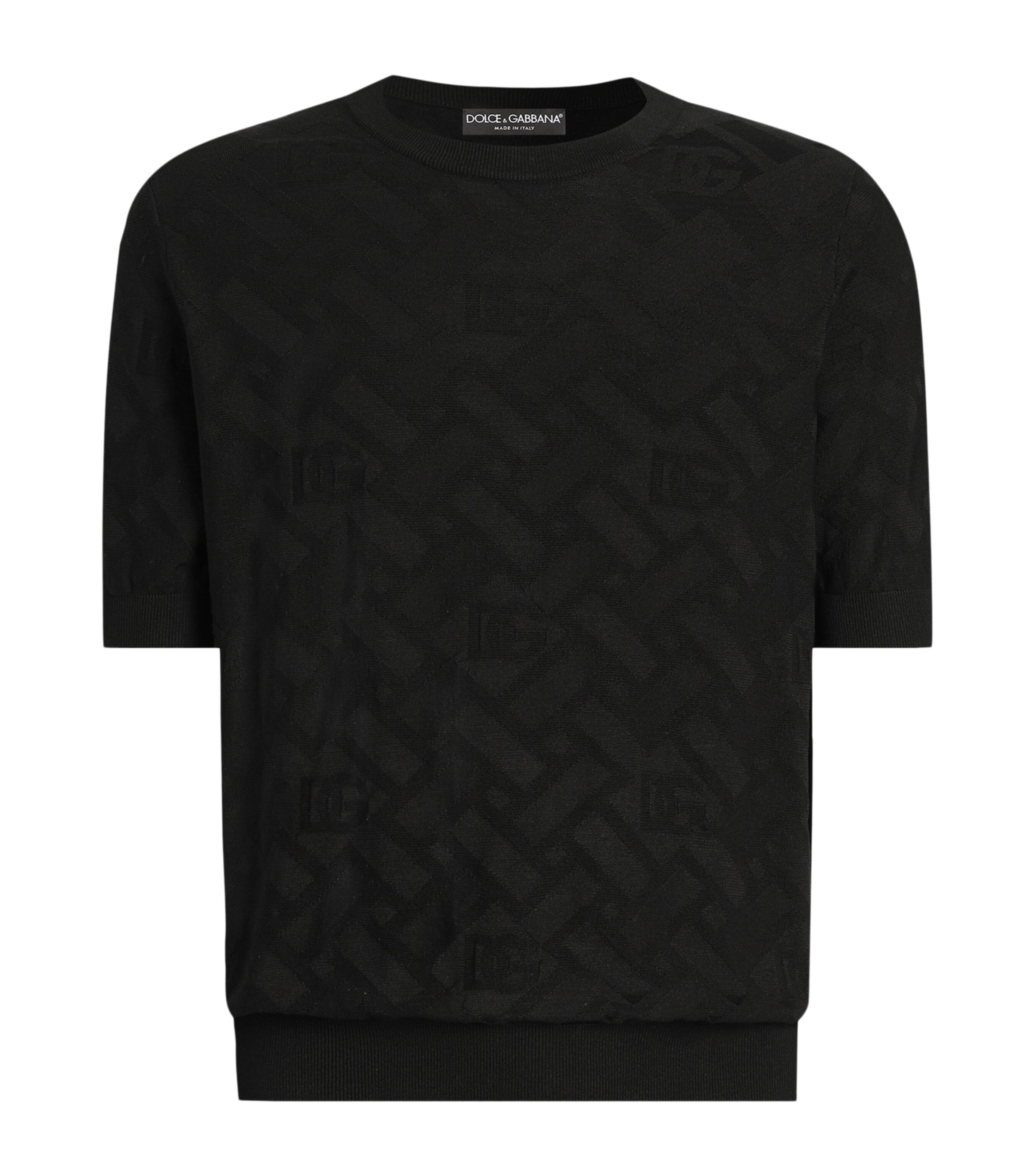 Dolce&Gabbana Mens Silk Jacquard T-Shirt Black Image 1