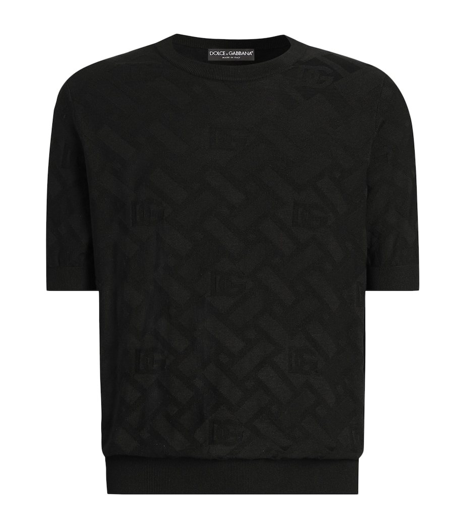 Dolce&Gabbana Mens Silk Jacquard T-Shirt Black Image 1