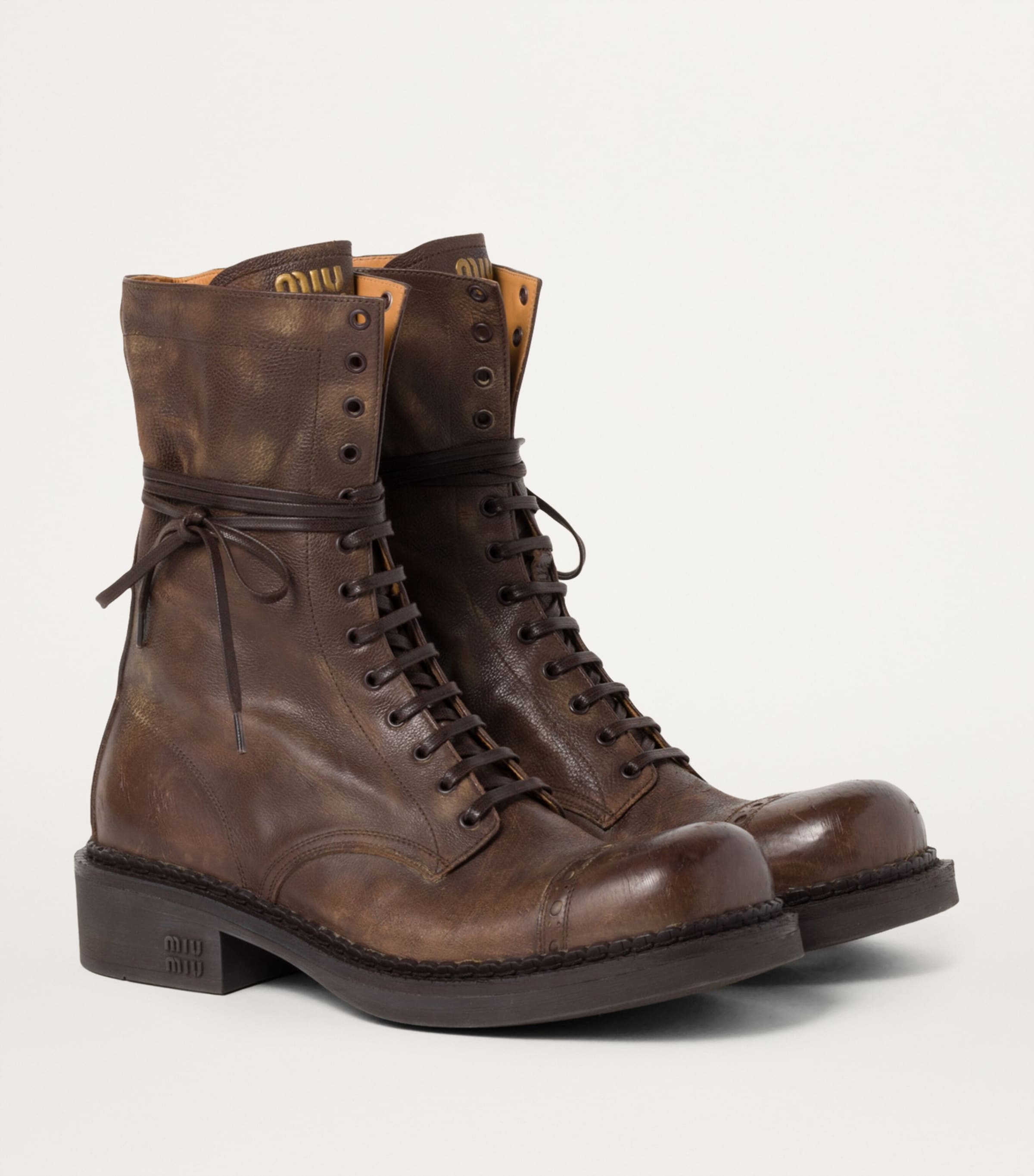 Miu Miu Leather Lace-Up Ankle Boots | Harrods UK