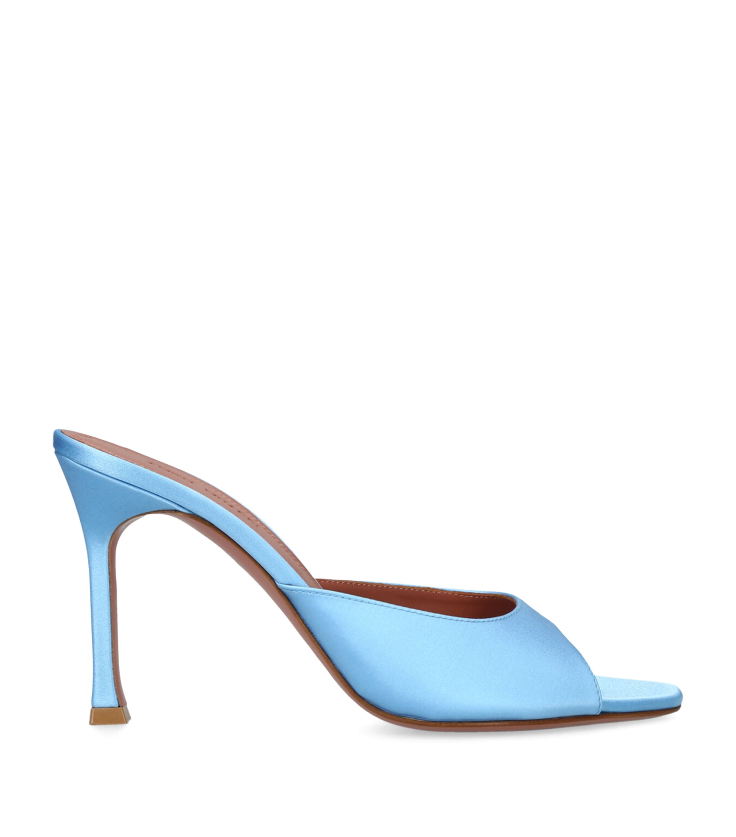 Shop Amina Muaddi Satin Alexa Mules 95 In Blue