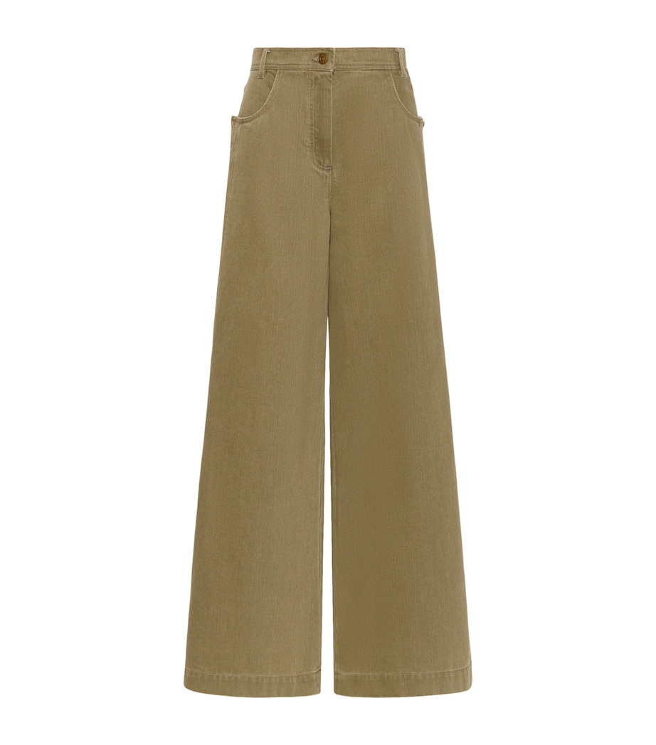 Max Mara Womens Wide-Leg Jeans Kaki Image 1