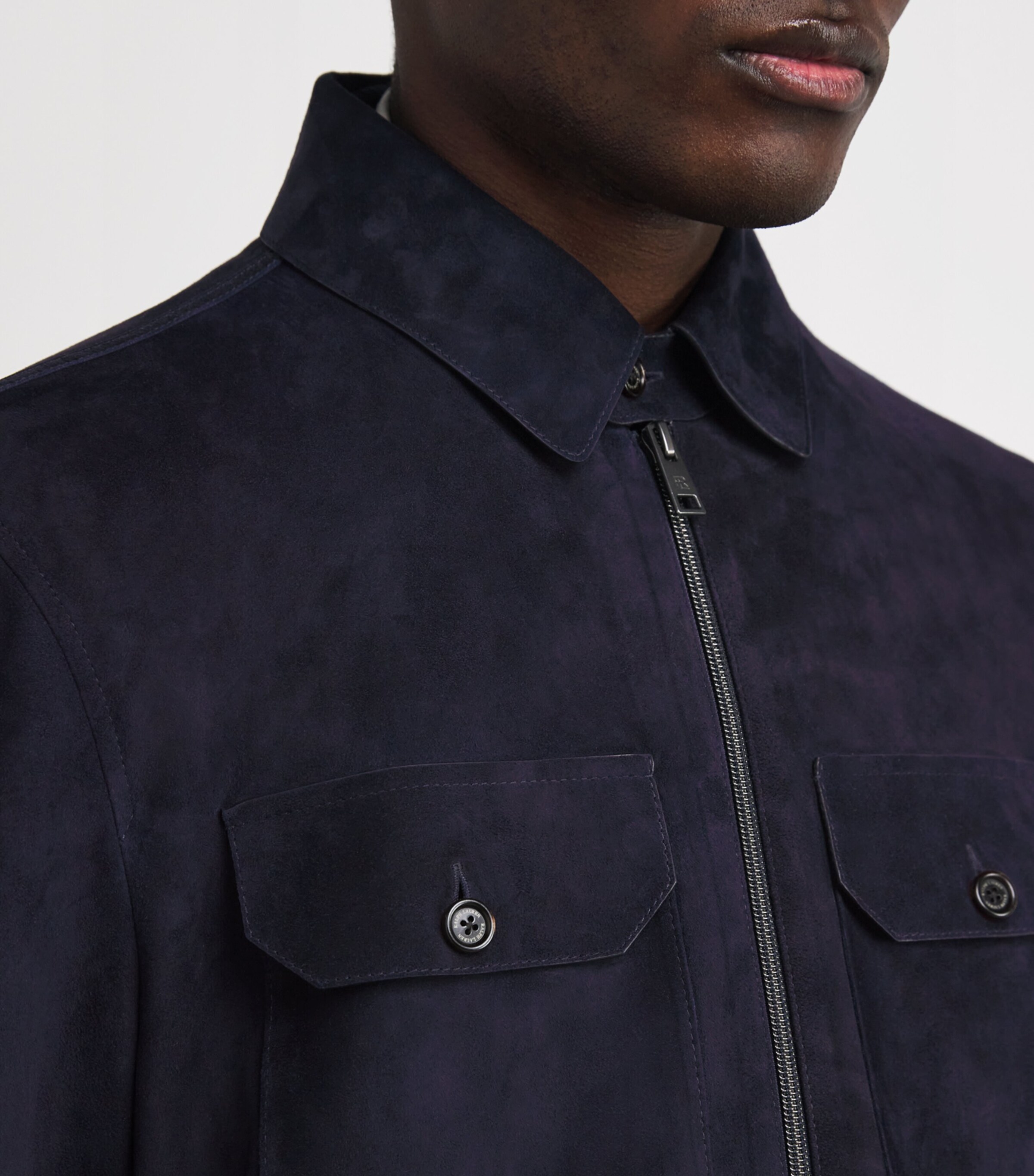 Ralph Lauren Purple Label Navy Suede Collar Jacket | Harrods KR