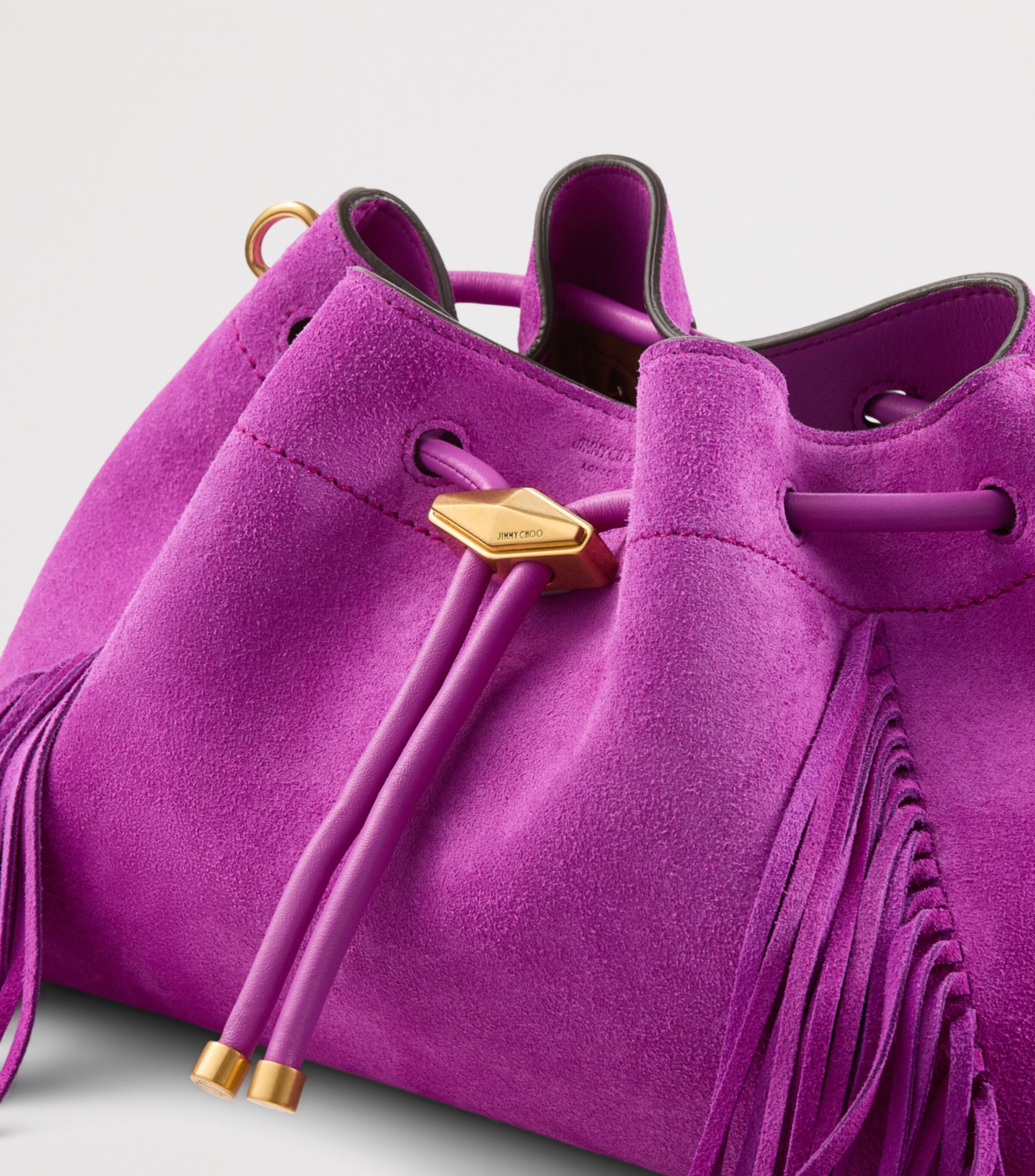 Jimmy Choo Purple Medium Cinch Suede Bucket Bag | Harrods UK
