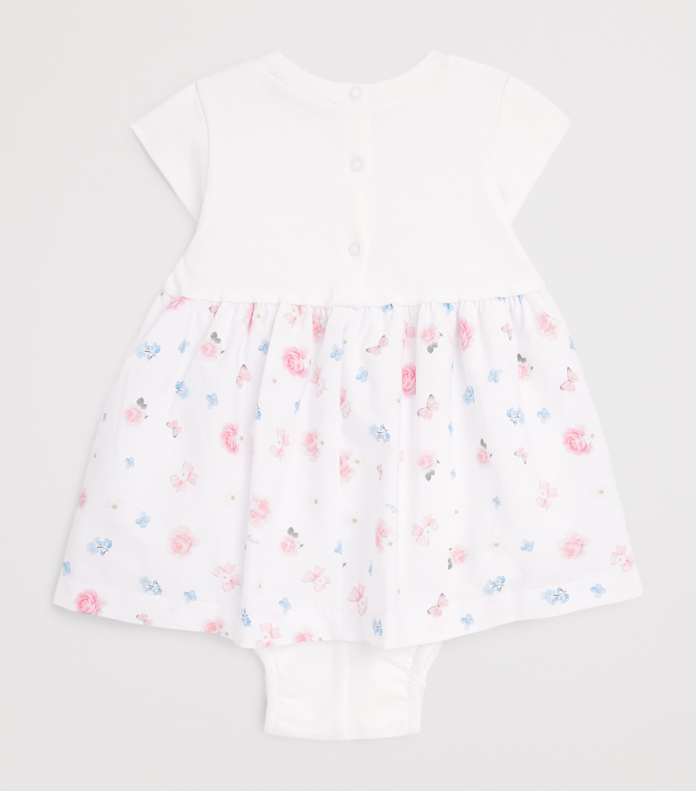 Monnalisa Cotton Floral Print Dress with Bloomers (1-9 Months) Optical White Image 2