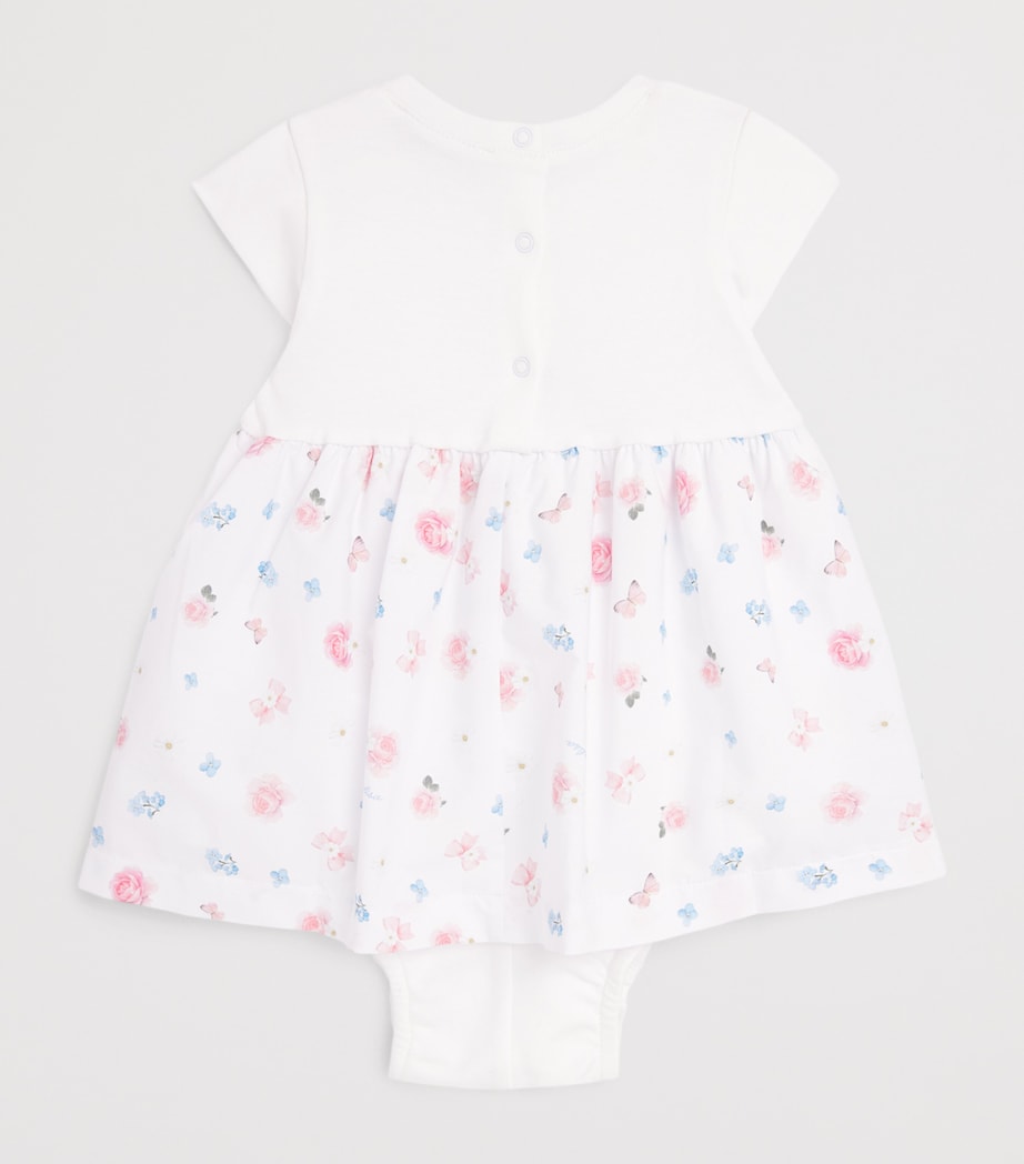 Monnalisa Cotton Floral Print Dress with Bloomers (1-9 Months) Optical White Image 2