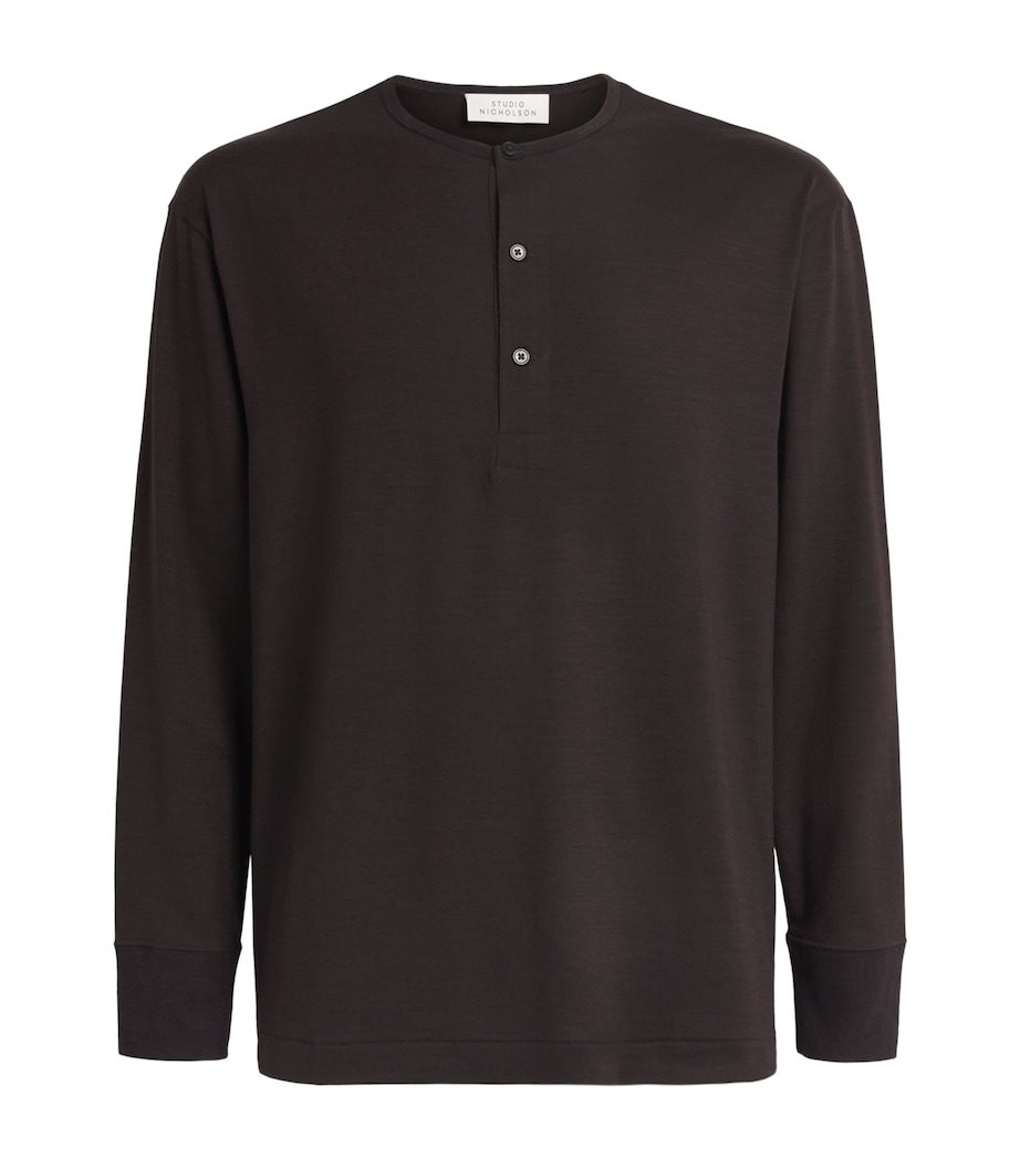 Studio Nicholson Mens Wool Henley T-Shirt Black Grape Image 1