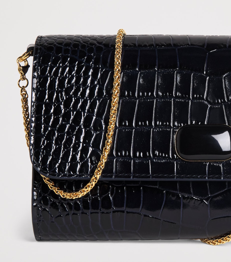 Leather Croc-Embossed Clutch Bag NAVY STAMPED CROC Image 6