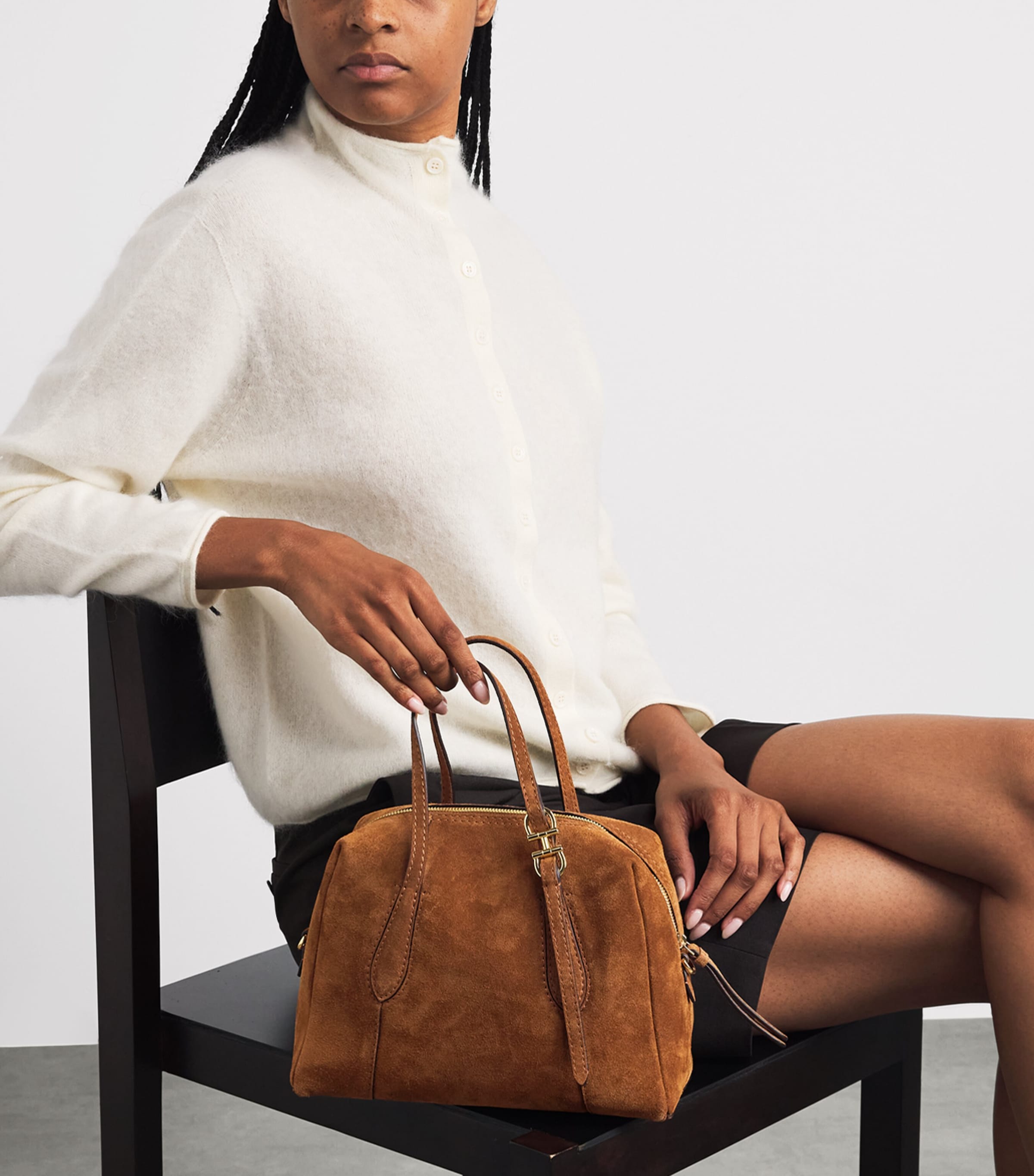 Harrods Small Suede Wren Shoulder Bag Brown Image 2