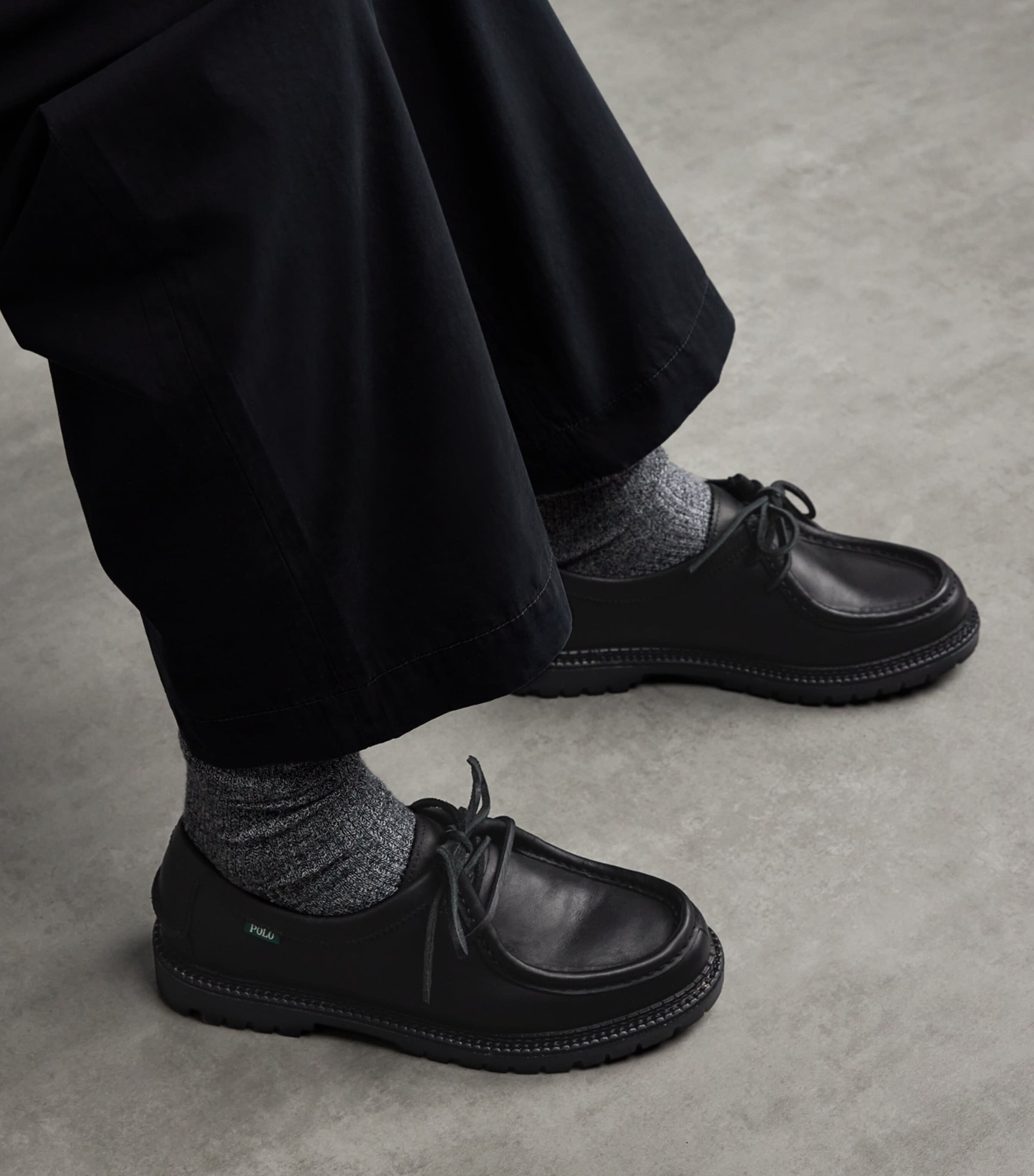 Polo Ralph Lauren Black Oiled Leather Moc-Toe Jett Shoes