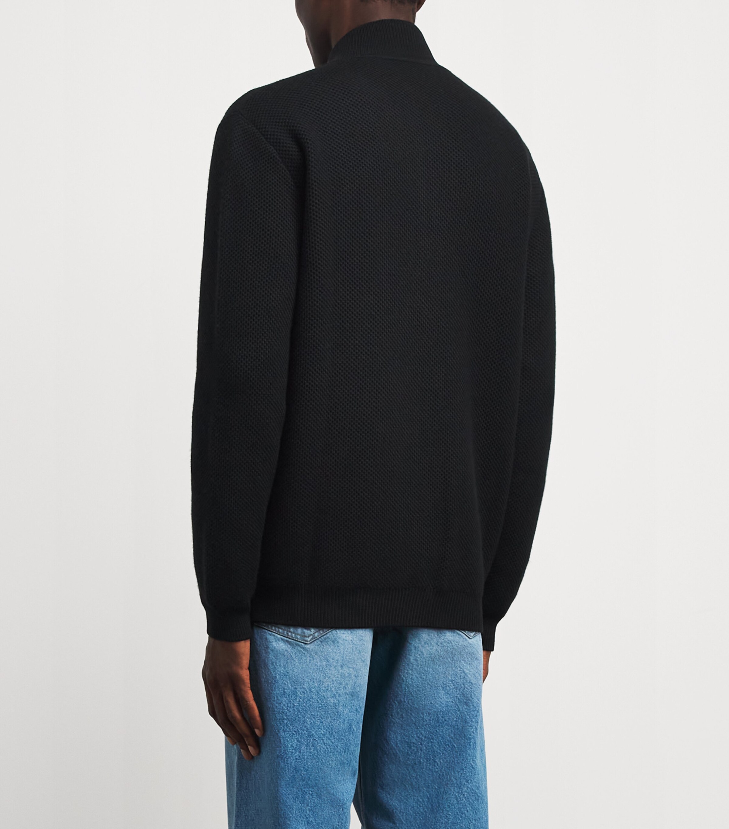 Brett Johnson Mens Virgin Wool Cable-Knit Zip-Up Cardigan Noir Image 5