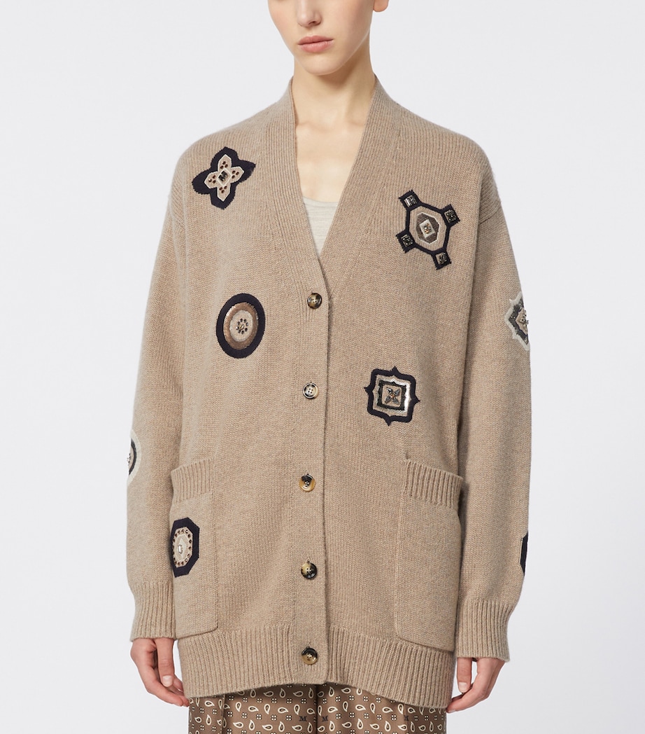 Wool-Cashmere Patch Cardigan SAND Image 3