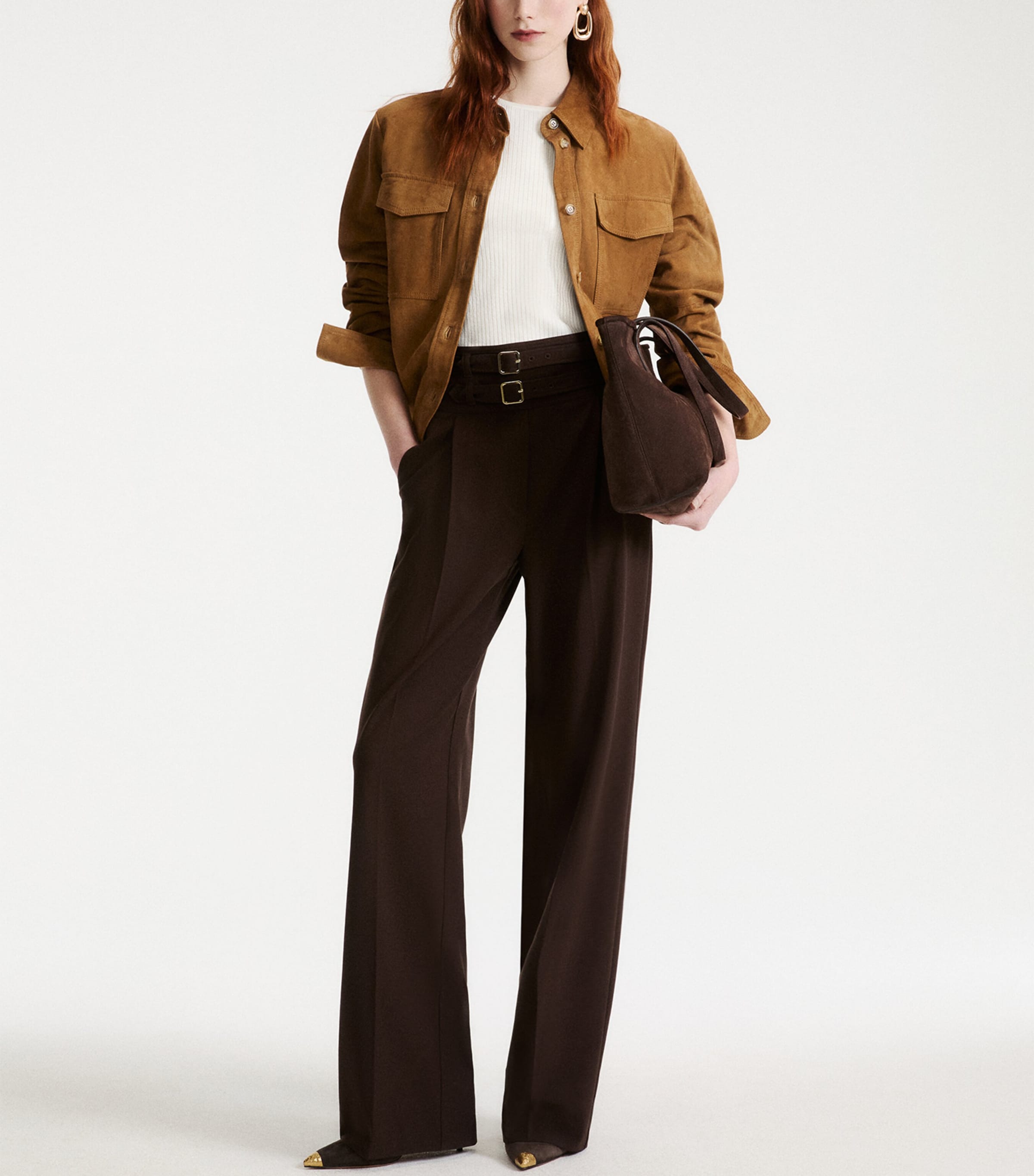Marella Womens Suede Overshirt Ochre Image 2