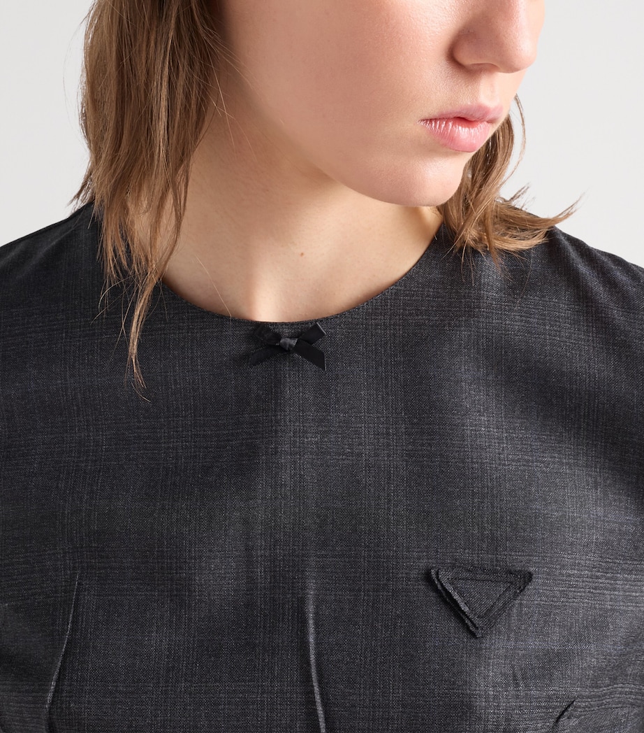 Prada Womens Wool Check Midi Dress Grey Image 4