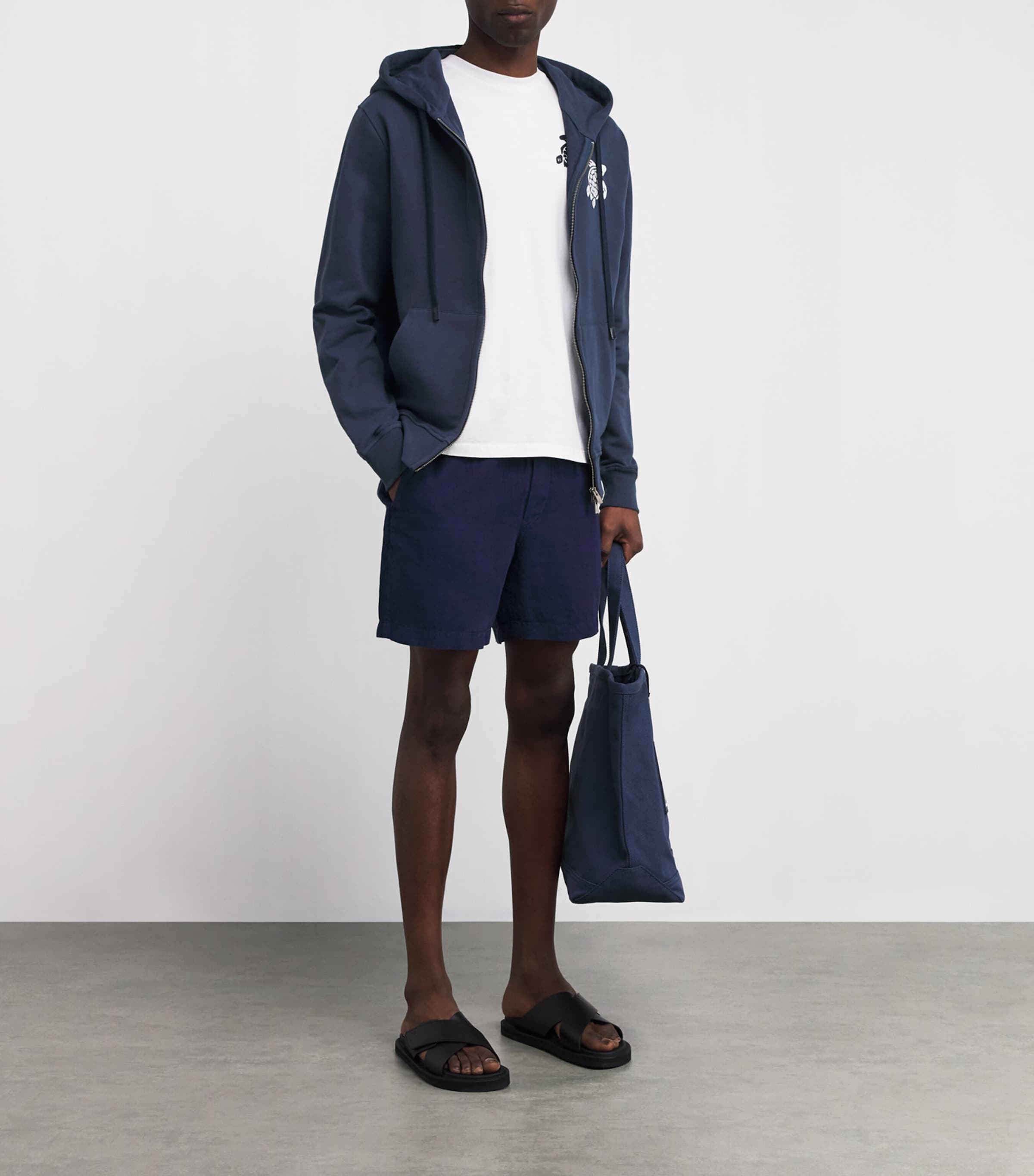 Embroidered Zip-Up Hoodie 390-NAVY Image 2