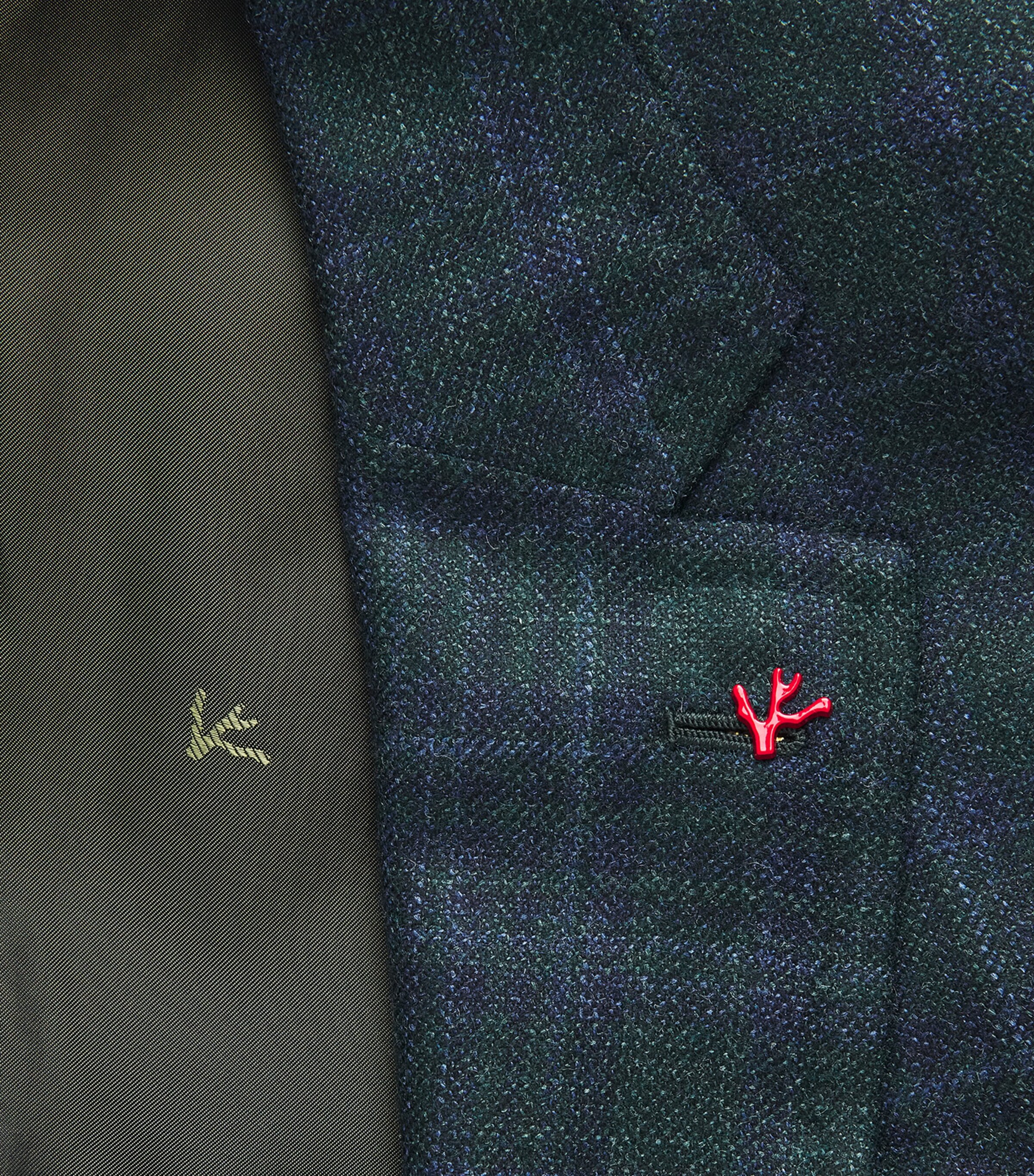Isaia Mens Wool-Silk-Cashmere Check Capri Blazer Image 6