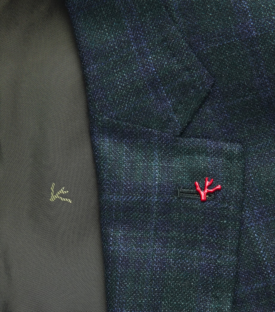 Isaia Mens Wool-Silk-Cashmere Check Capri Blazer Image 6