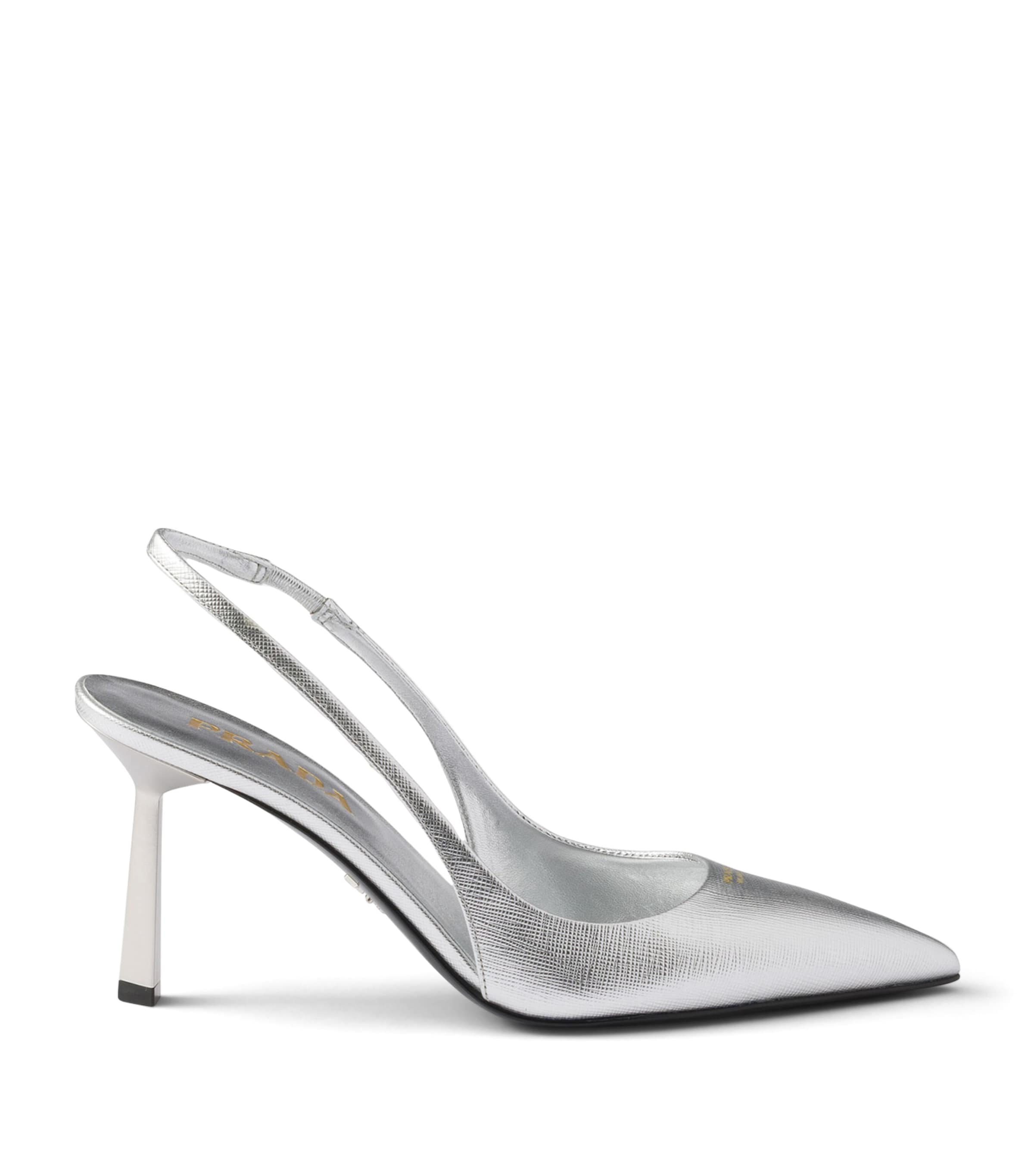Prada Metallic Saffiano Leather Slingback Pumps 75 Gold/silver Image 1