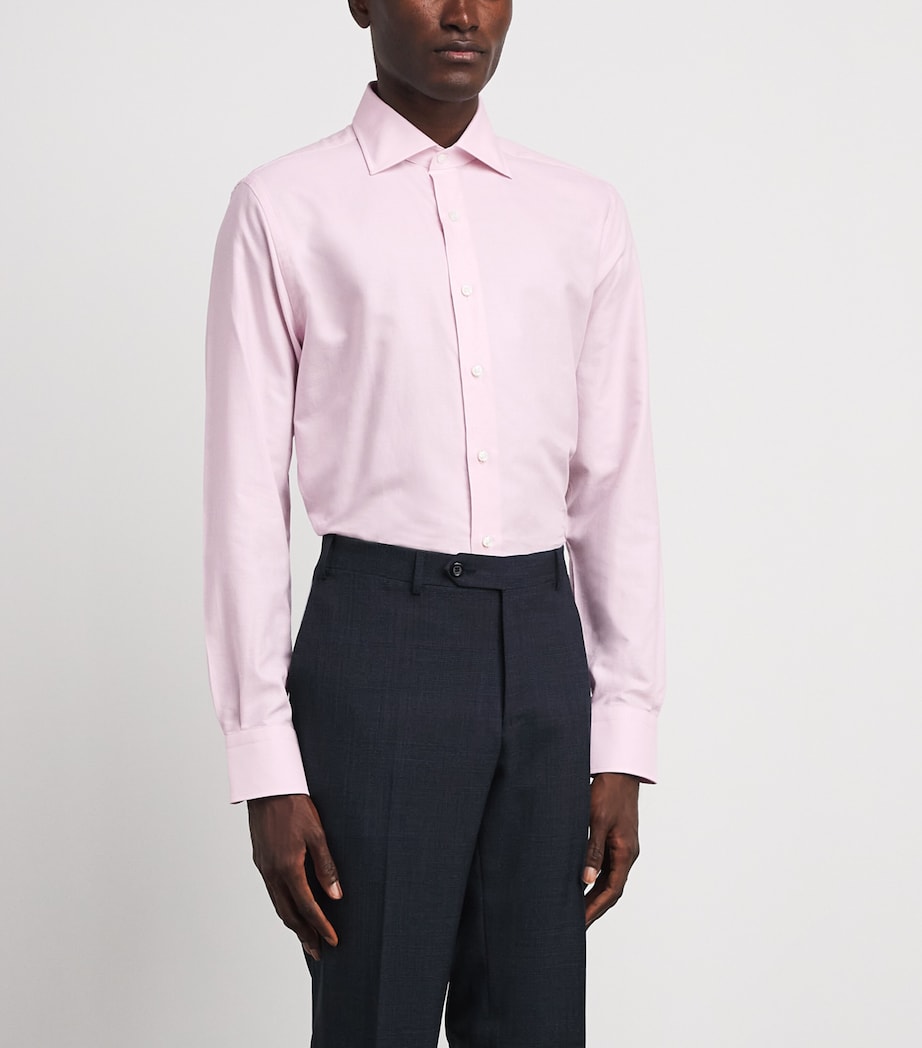 Canali Mens Cotton Textured Shirt Pink Image 4