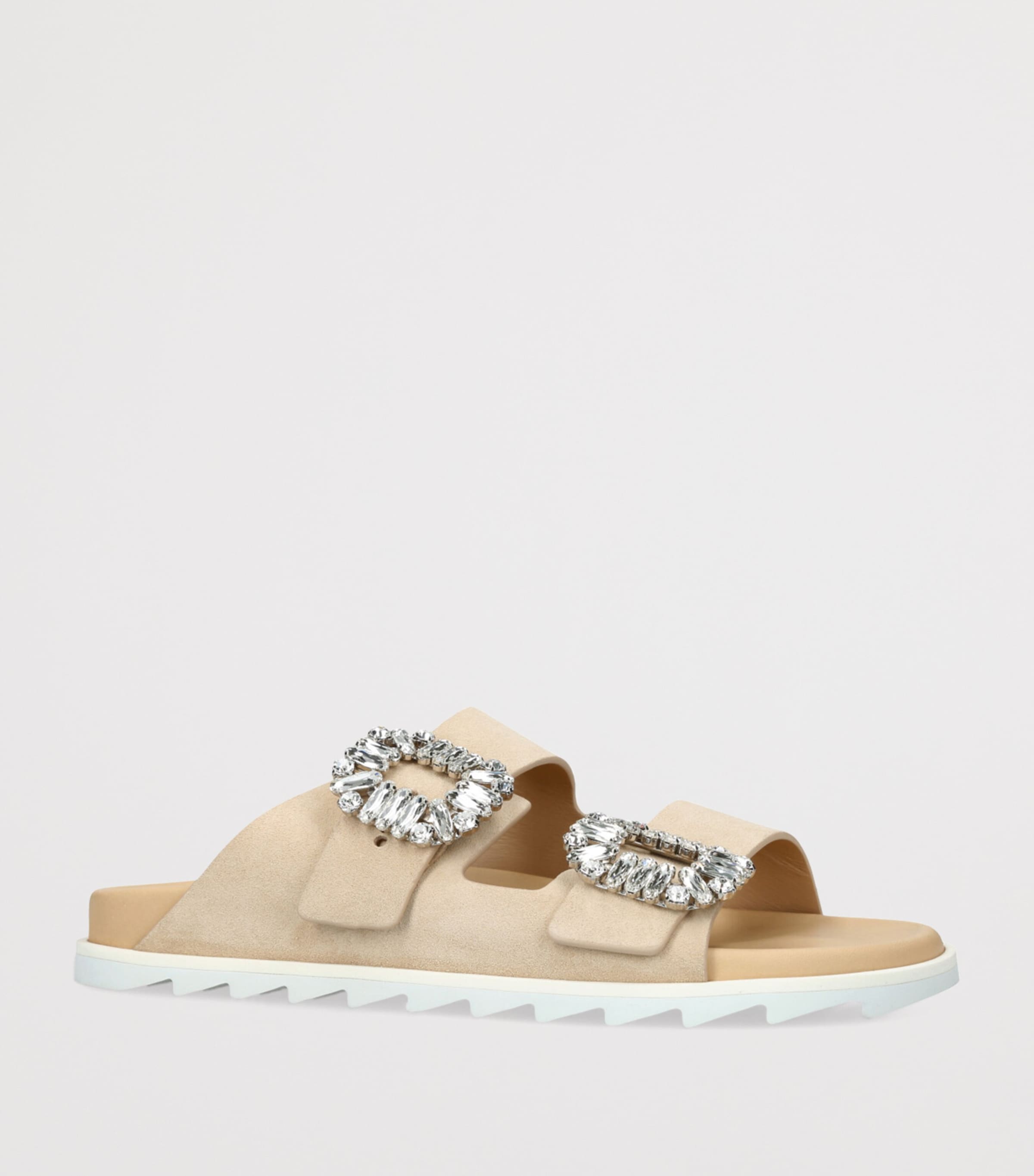 Roger Vivier Beige Leather Slidy Viv Strass Sandals Harrods CY