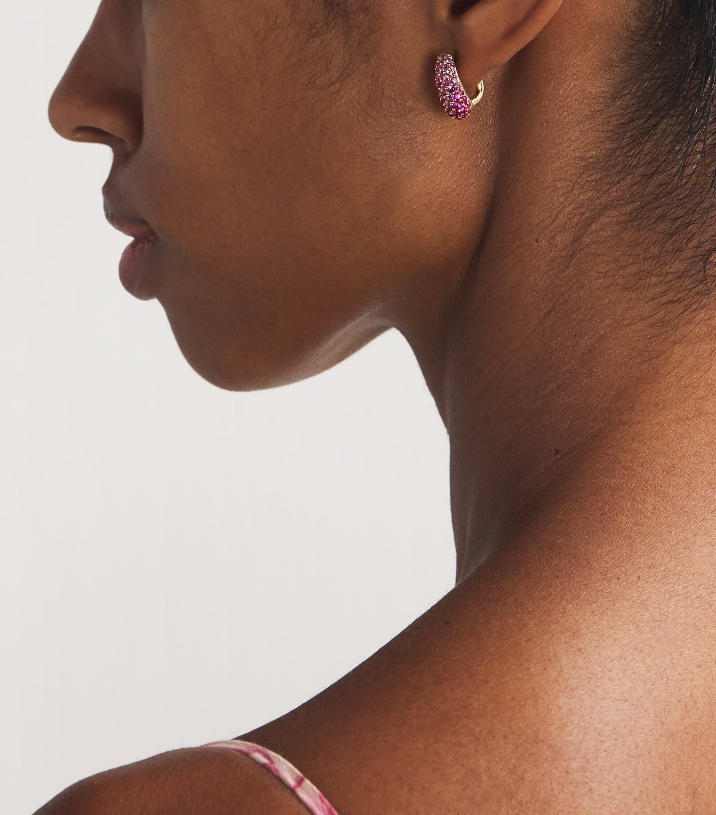 Yellow Gold and Pink Sapphire Holly Huggie Earrings YELLOW GOLD Image 5