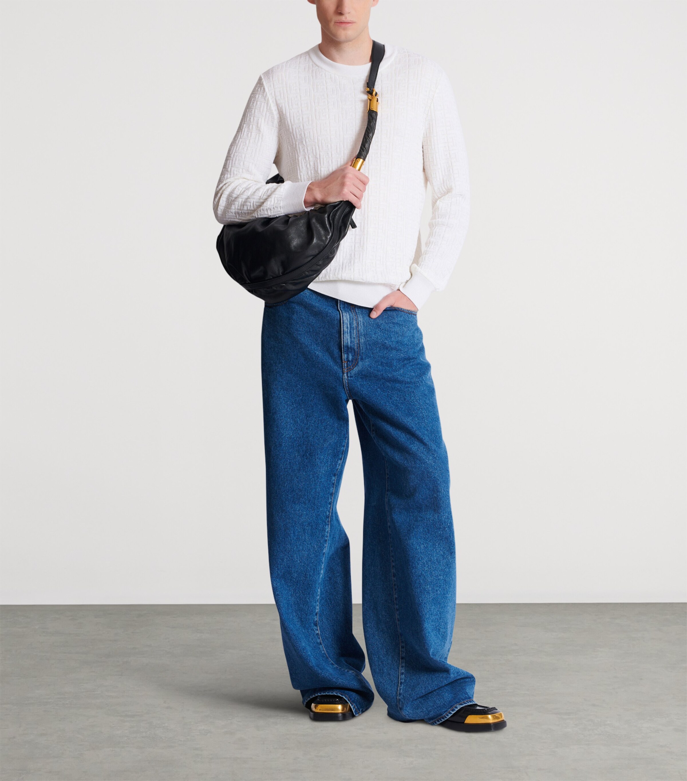 Wool-Linen-Blend Monogram Sweater 0KA NATUREL Image 3