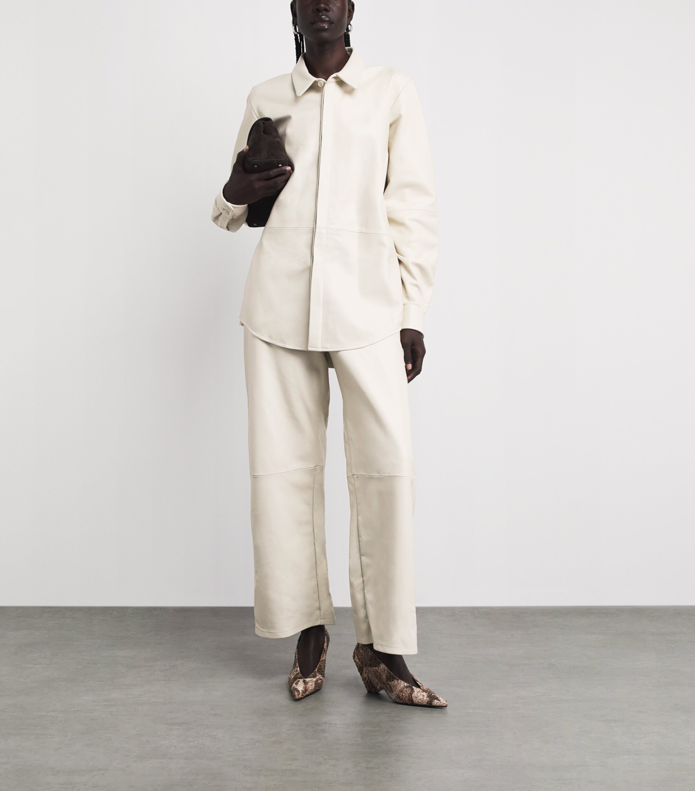Lauren Manoogian Womens Nappa Leather Wide-Leg Trousers Ecru Image 2