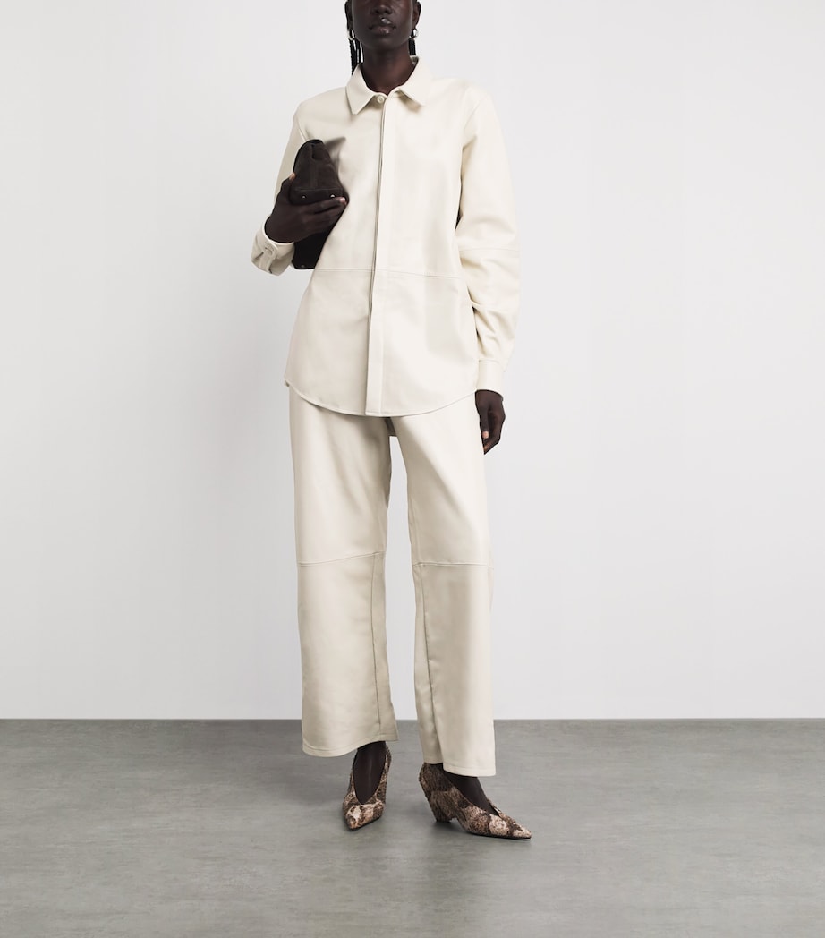 Lauren Manoogian Womens Nappa Leather Wide-Leg Trousers Ecru Image 2