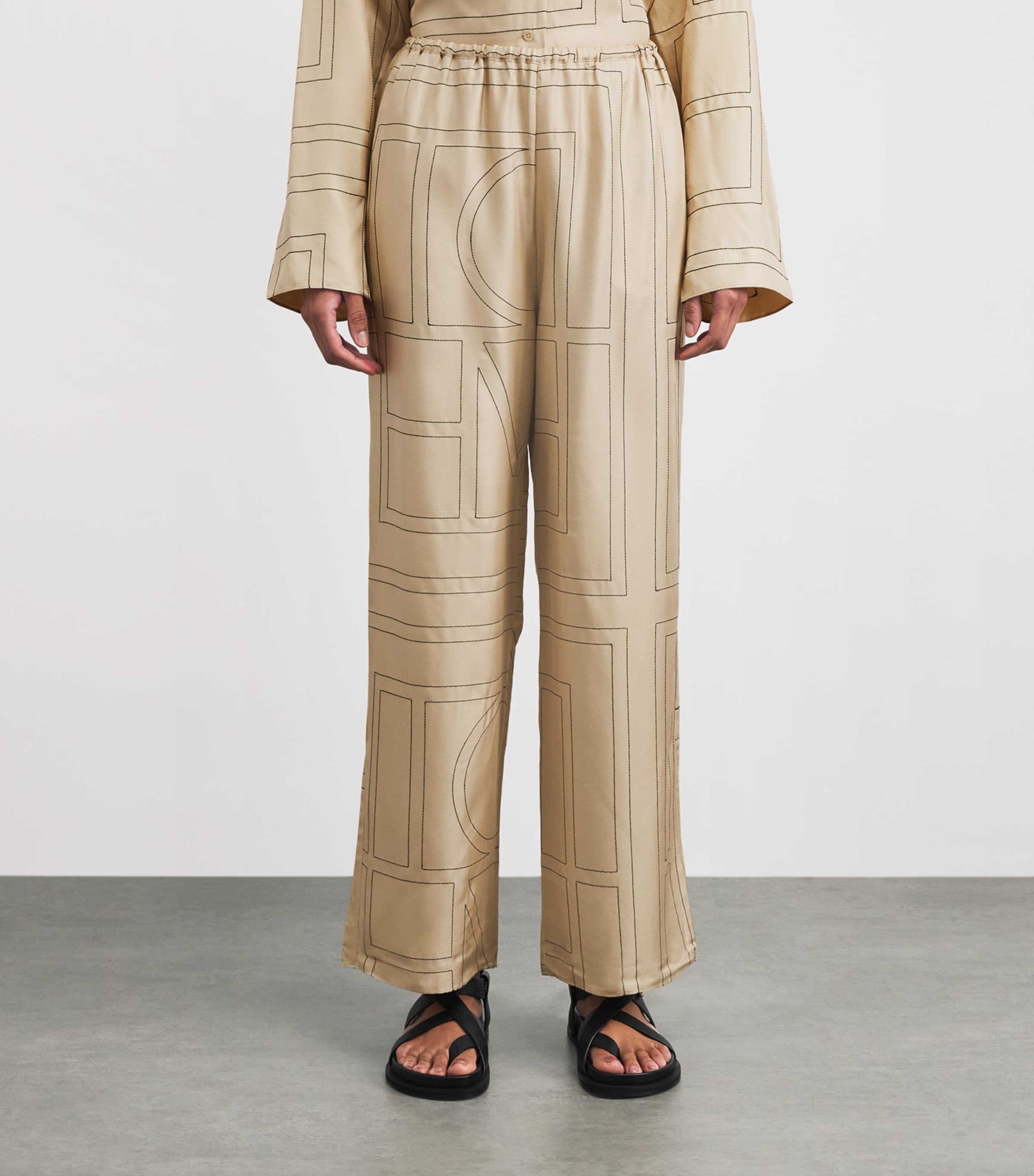 Toteme Womens Silk Monogram Trousers Ivory Monogram Image 4