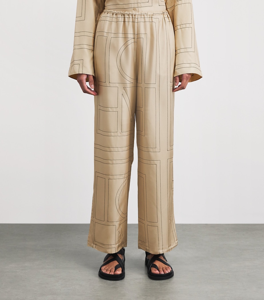 Toteme Womens Silk Monogram Trousers Ivory Monogram Image 4