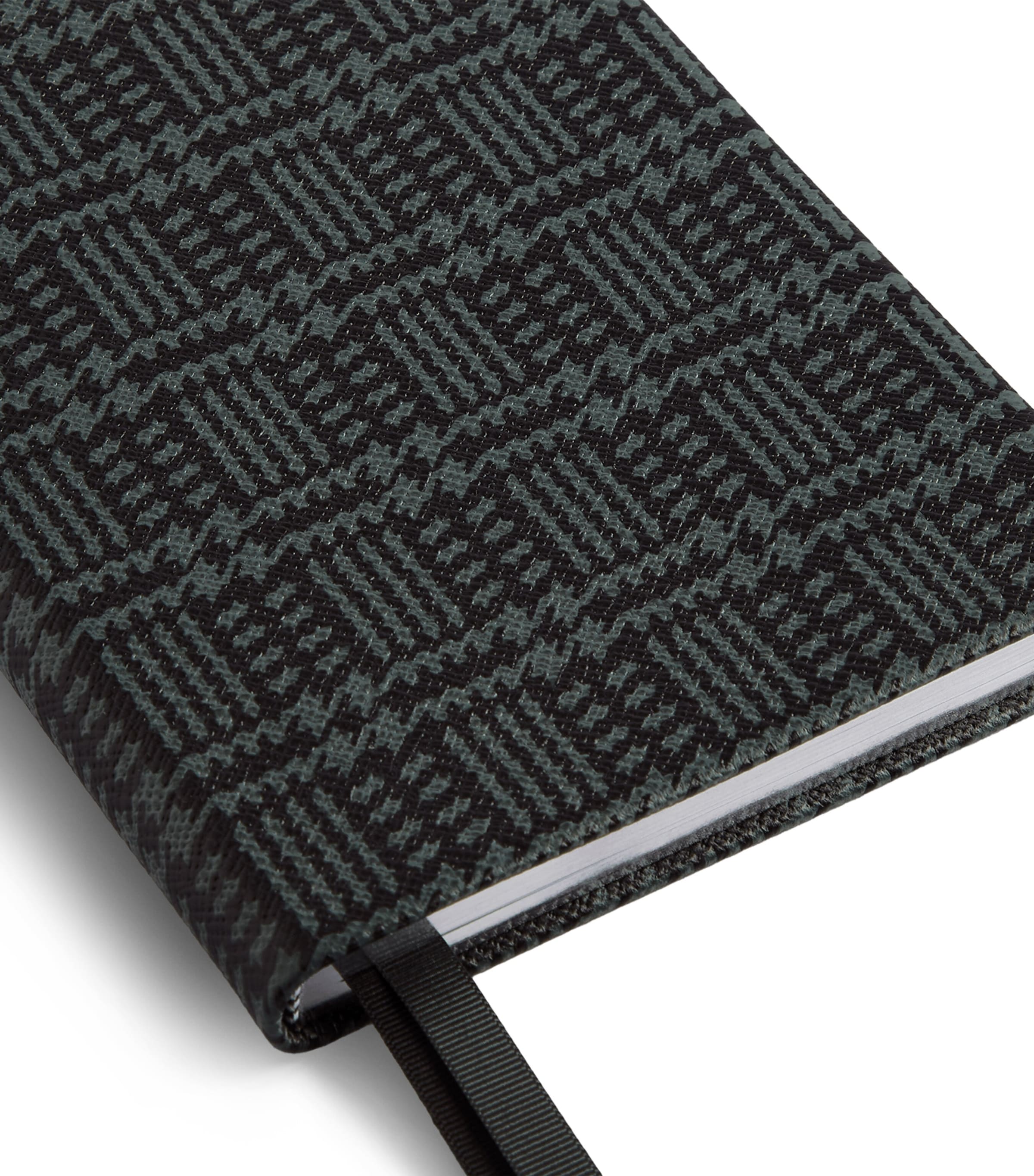 Smythson Leather Tweed-Print Soho Notebook Slate Green Image 2