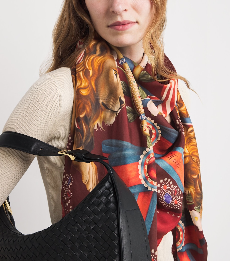 Harrods Silk Lion Regalia Print Square Scarf Burgundy Image 2