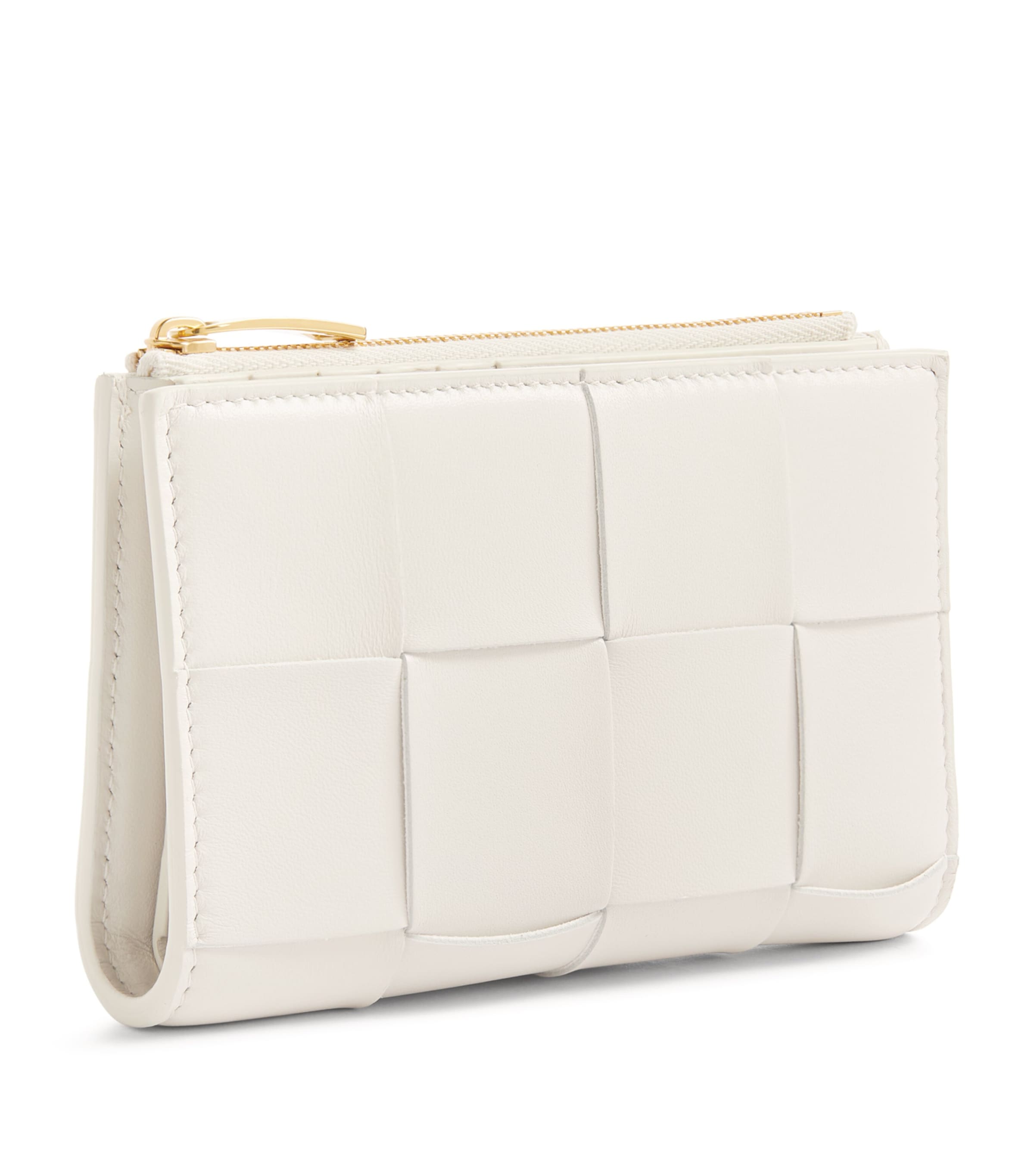 Bottega Veneta White Leather Intrecciato Zip-Around Wallet