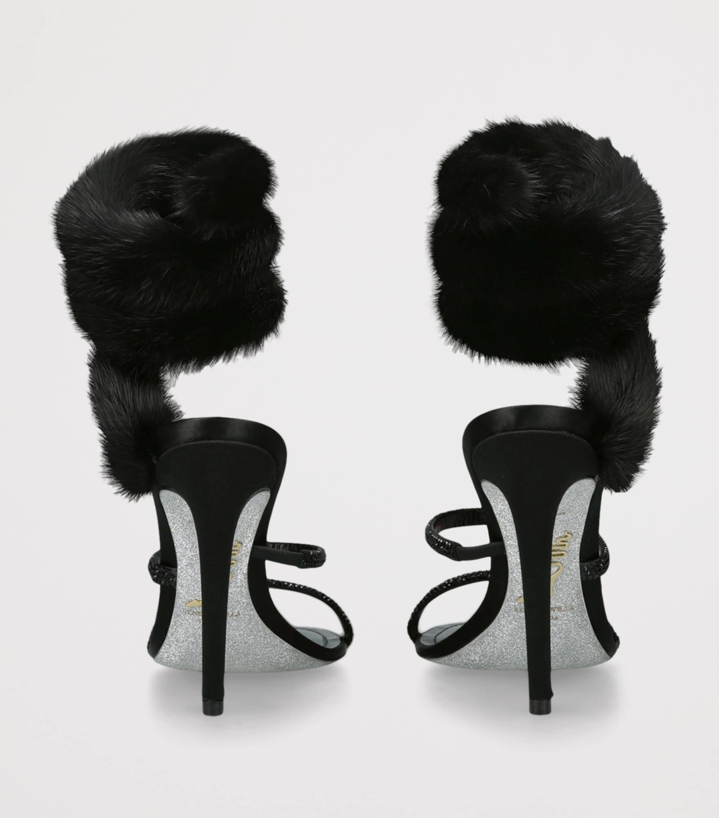 René Caovilla Black Fur-Trim Cleo Sandals 105 | Harrods US