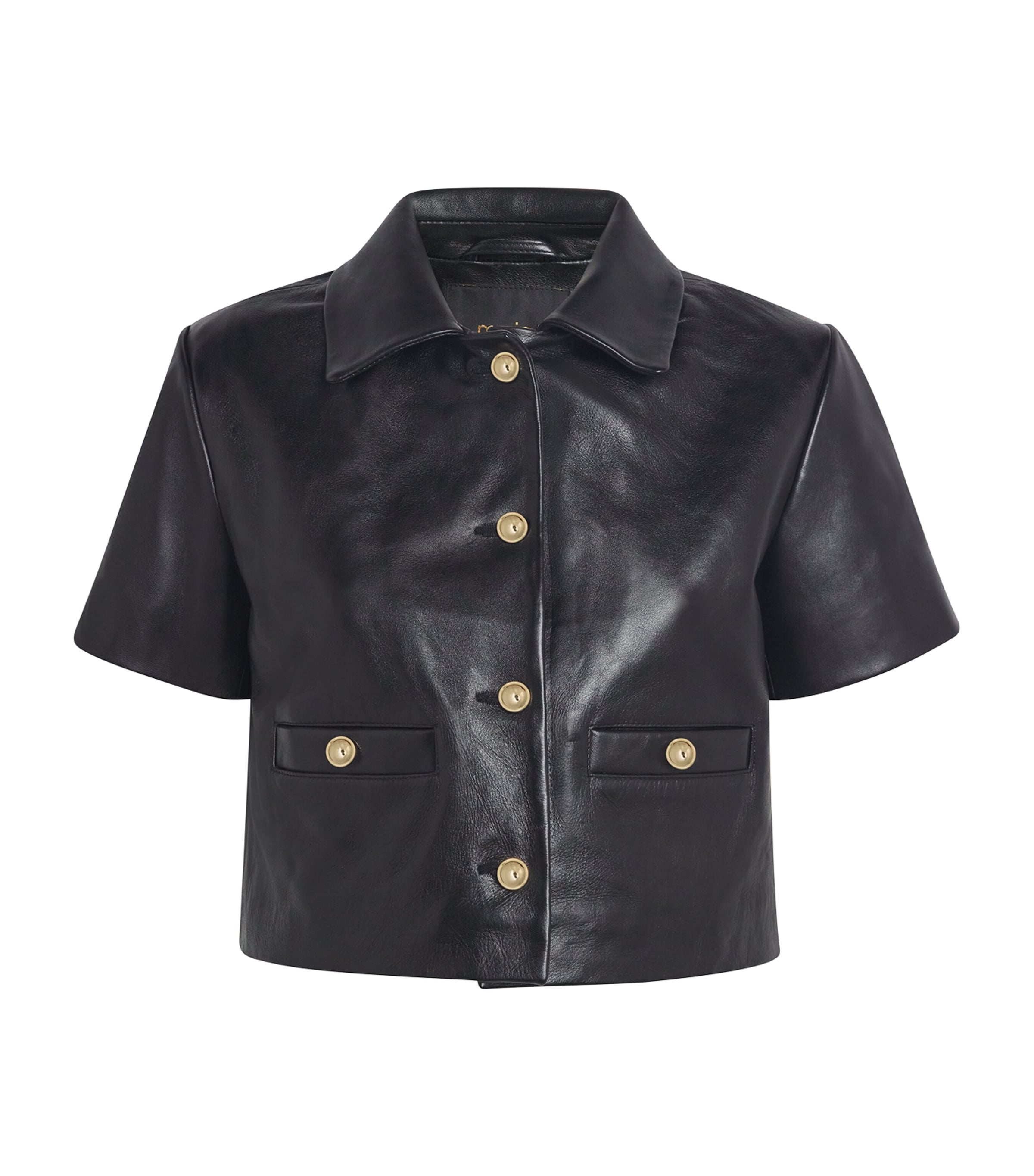 Maje Cropped Leather Jacket In Black