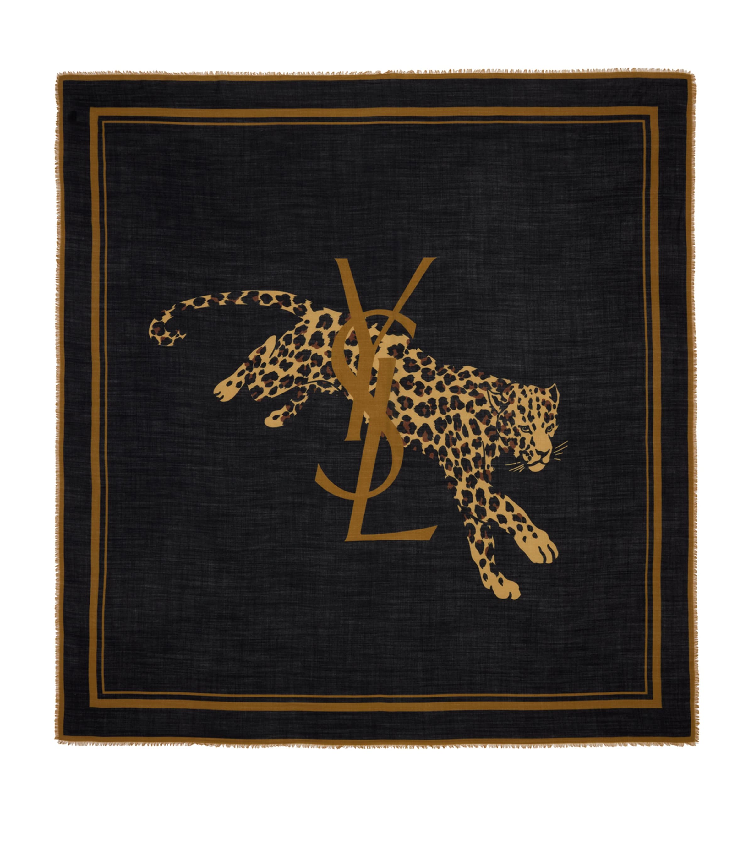 Saint Laurent Wool Leopard Grande Carre Scarf In Black