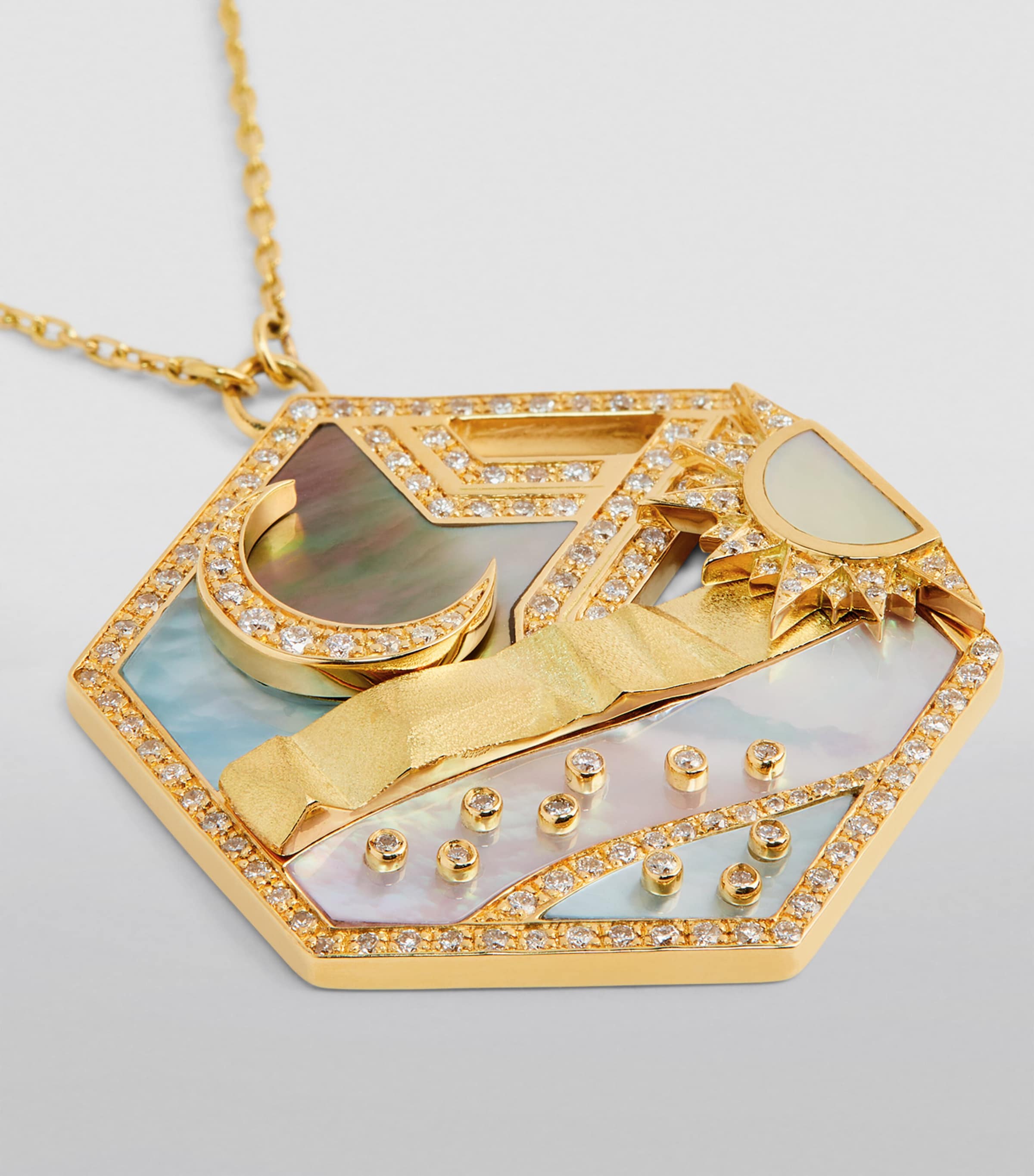 L'ATELIER NAWBAR Yellow Gold, Diamond and Mother-of-Pearl Biladi Pendant Necklace White Image 5