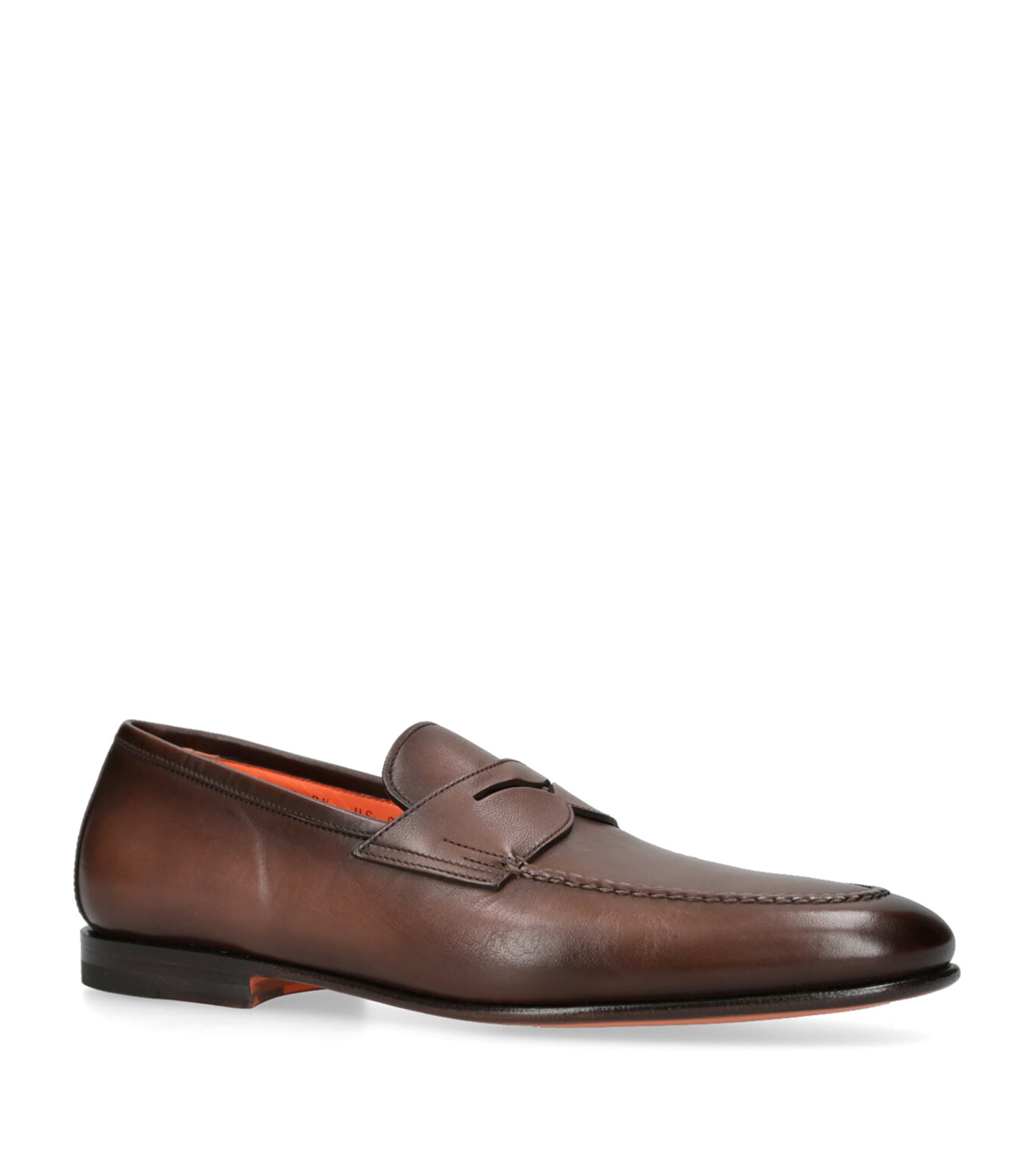 Santoni Leather Carlos Loafers In Brown