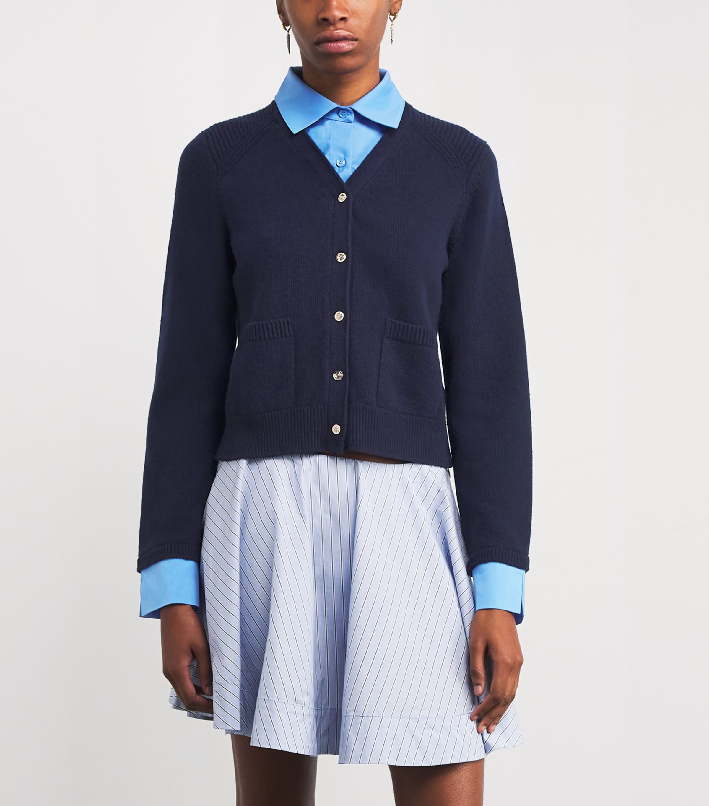 Wool Shirt-Style Cardigan NAVY Image 3